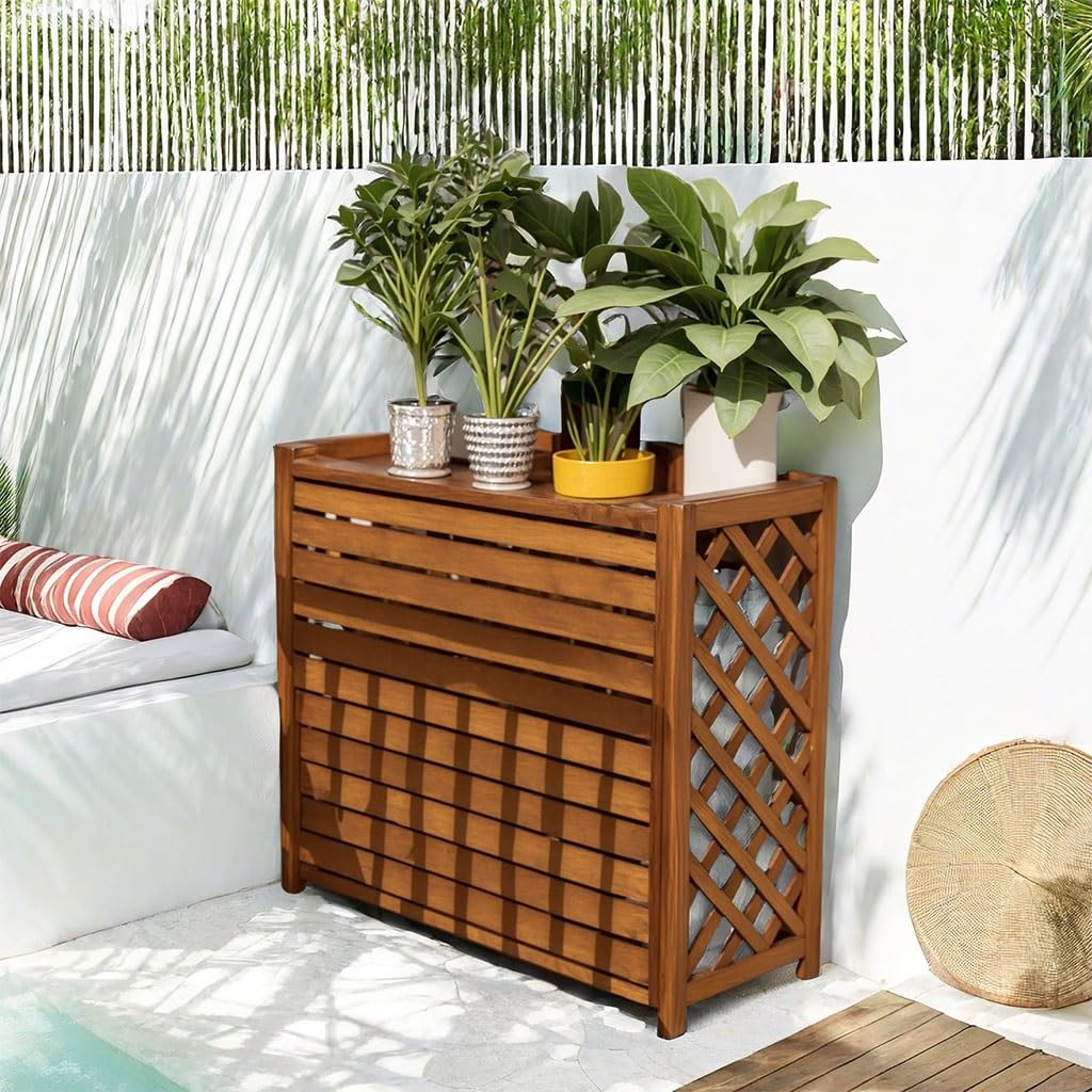 Cubierta De Aire Acondicionado De Madera Maciza Elegante Y Resistente Que Ofrece Protección Duradera Y Diseño Atractivo para Exteriores(120x57x100cm)