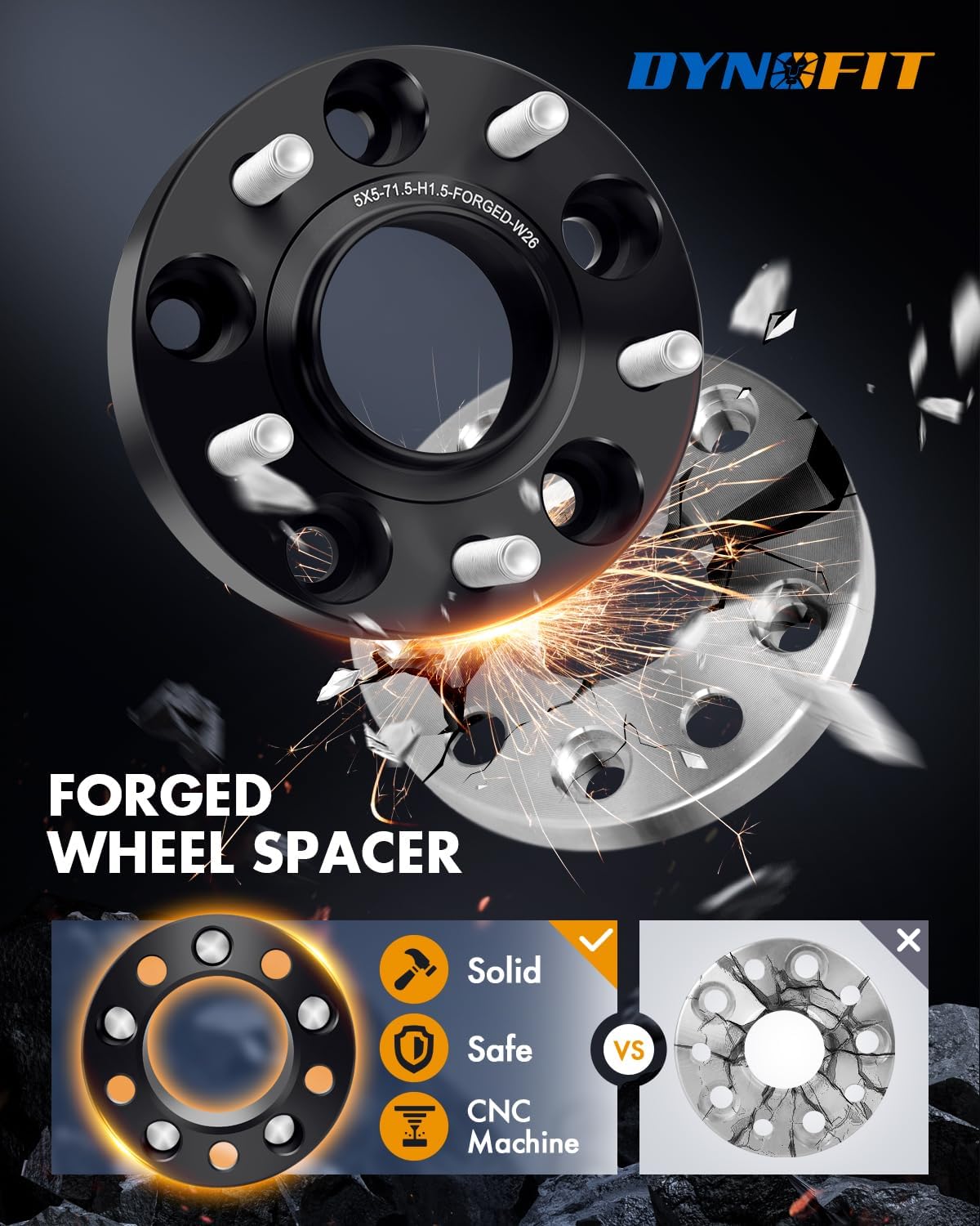 dynofit 1.5" Wheel Spacers 5x5 for 2007-2018 Jeep Wrangler JK, 1999-2010 Grand Cherokee WJ WK, 71.5mm Hub Centric 5x127 Wheel Adapters for 2005-2010 Commander XK, 1/2"-20 Studs, 4Pcs Forged Spacers
