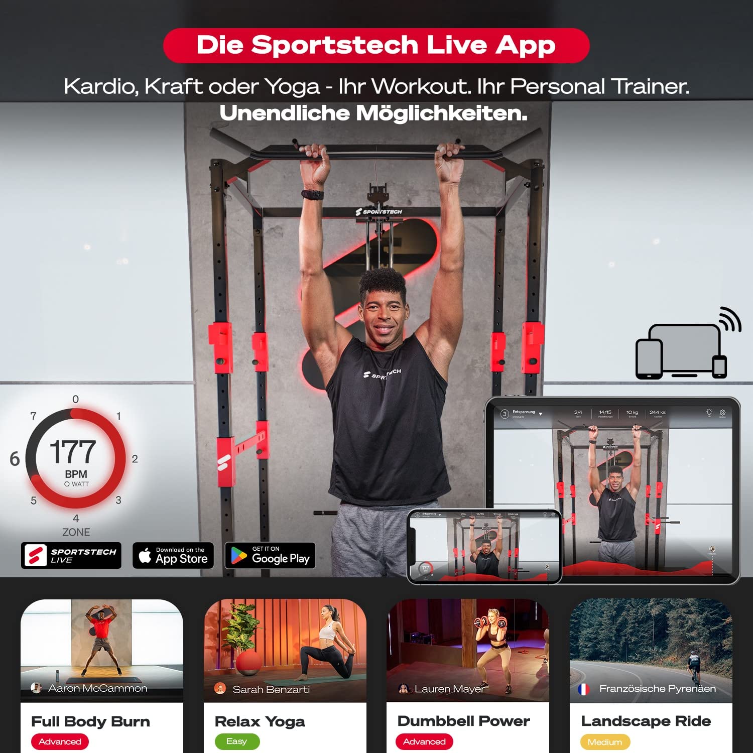 Sportstech Kraftstation für Zuhause HGX150/HGX200, Multifunktions-Homegym mit Latzug, Butterfly, Stepper & Powertower, Fitnessstation, 70kg Trainingsgewicht für Ganzkörpertraining & Muskelaufbau