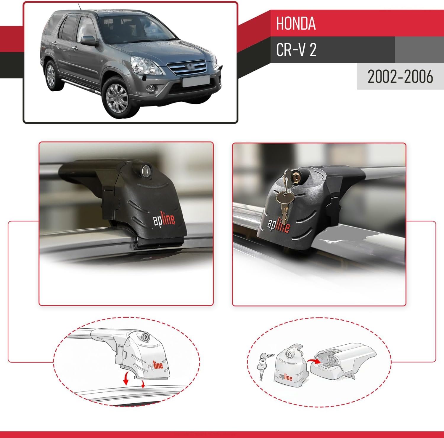 Compatible with Honda CR-V 2 2002-2006 ACE-2 Type Car Roof Rack Cross Bar Grey Aluminium Bars