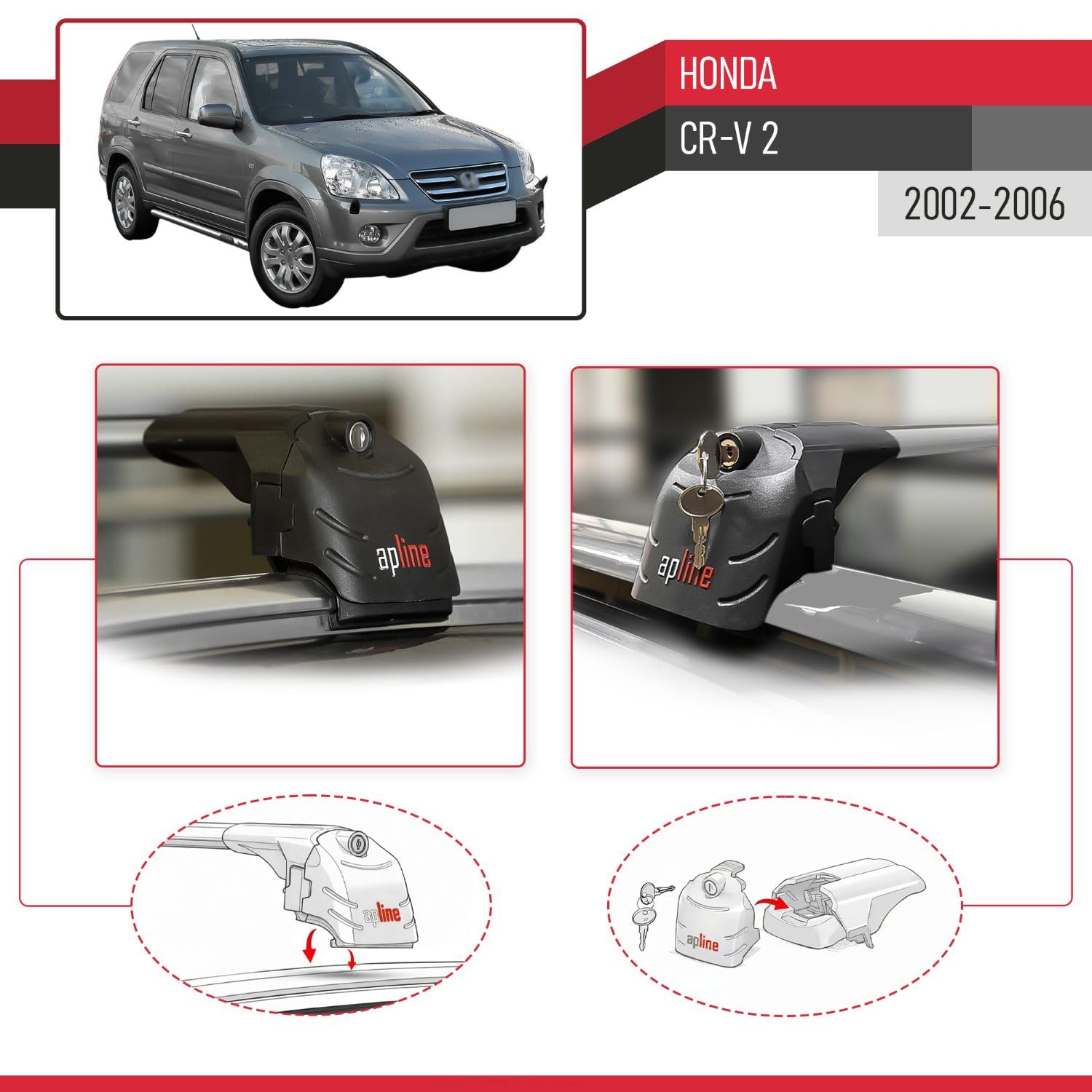 Bagażnik dachowy poprzeczny aluminium Honda CR-V 2 2002-2006 ACE-2 szary