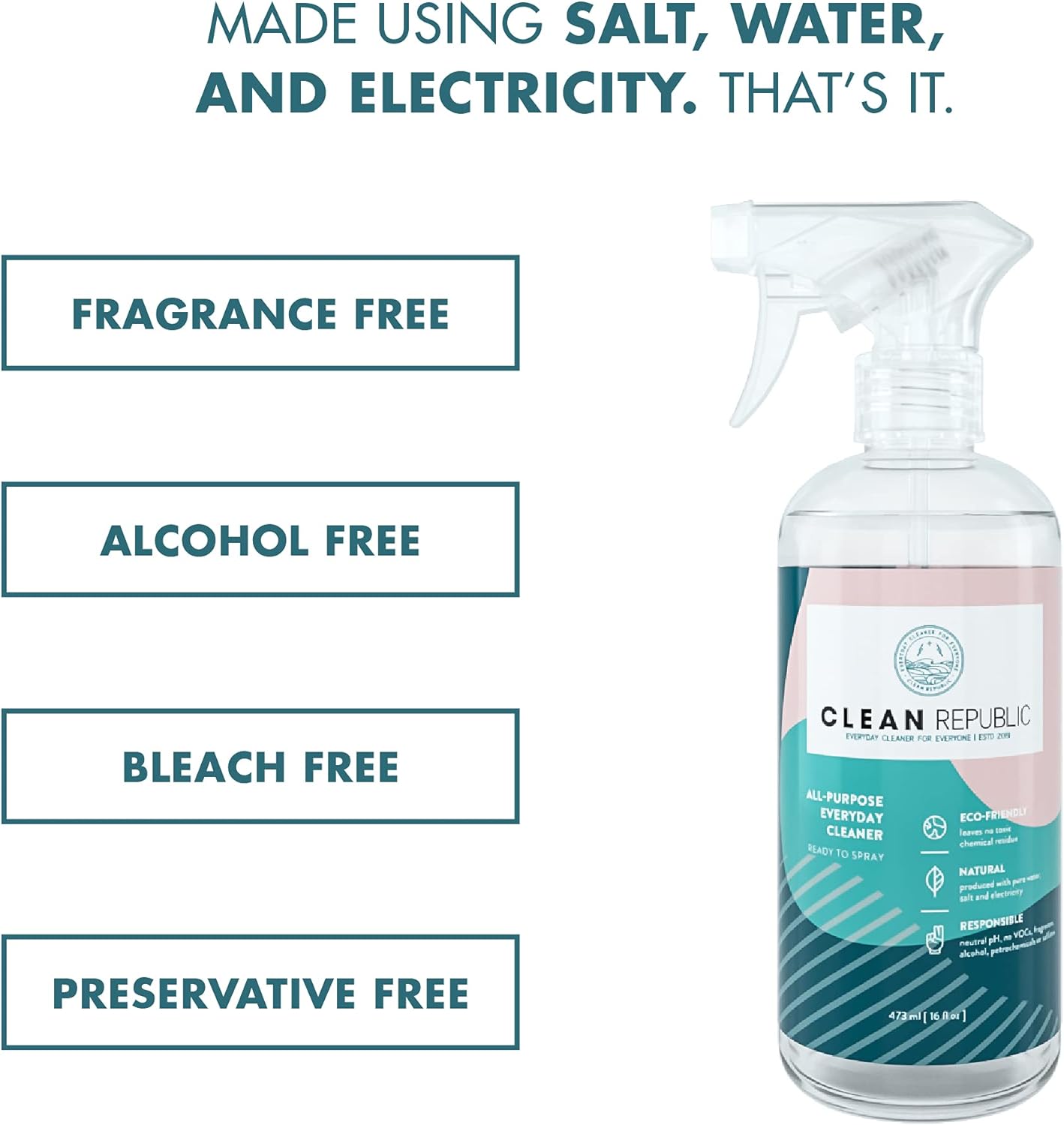 Clean Republic All-Purpose Everyday Household Cleaner, Hypochlorous Acid, Multi-Surface, Non-Toxic, Safe for Kids & Pets, Unscented, 16 Oz (2 Pack): Health & Personal Care