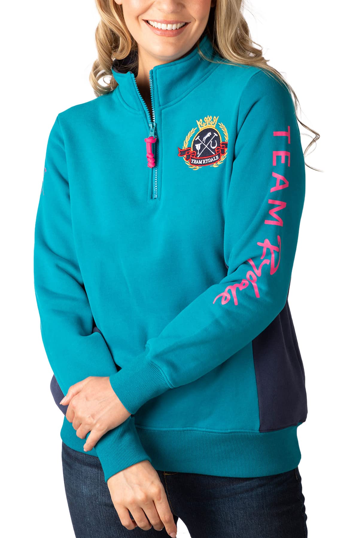 Rydale Ladies Overhead Sweatshirt Women's Sweatshirts Jumper Pull On Sweater Quarter Zip Top (as8, numeric, numeric_16, regular, regular, Muston Teal/Navy)