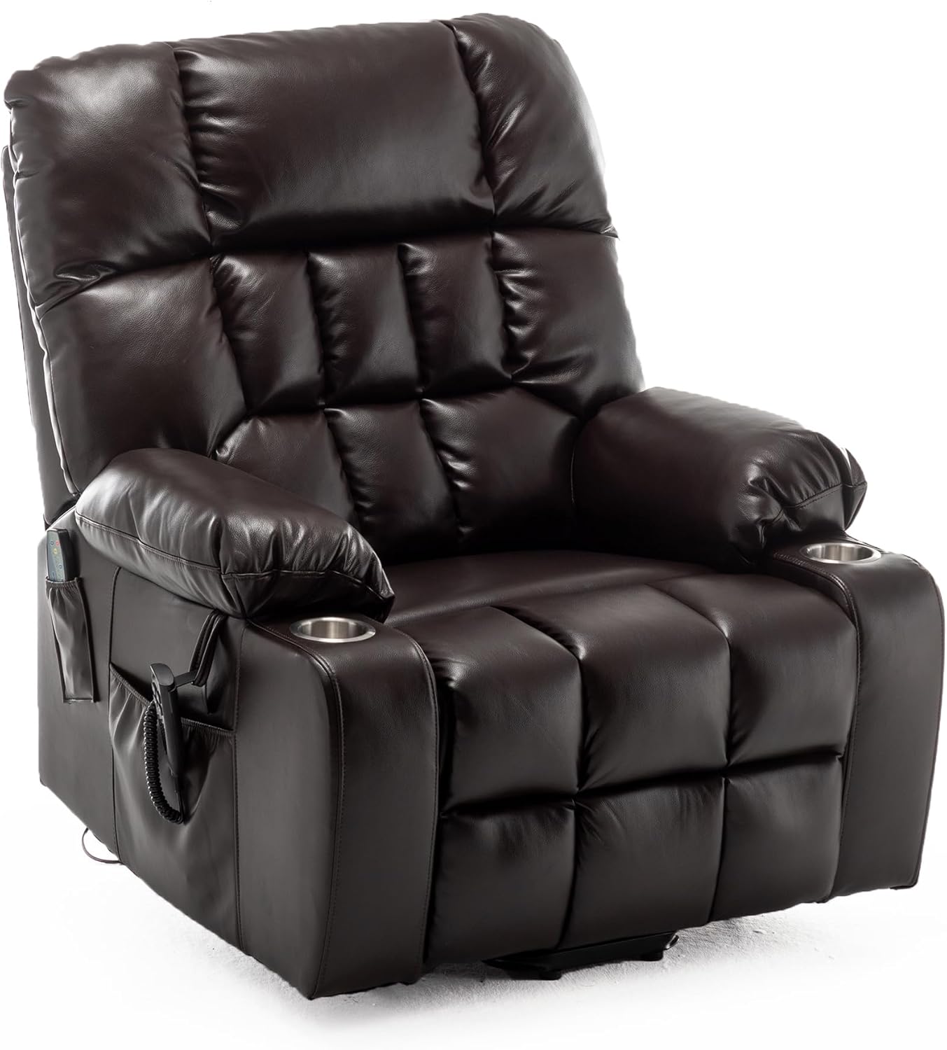 Oversized Power Lift Recliner Chair for Adult Elderly, Dual Motor Lay Flat Electric Recliner with Massage & Heat, 25.5" Wide Seat Big Tall Recliners for Living Room, PU Brown