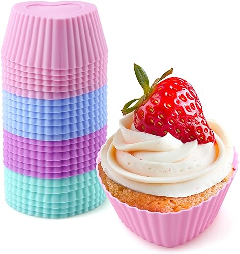 Miniatura 8 de 24 paquetes de tazas de silicona para hornear redondas reutilizables, antiadherentes, forros para magdalenas, aptas para alimentos, libres de BPA,