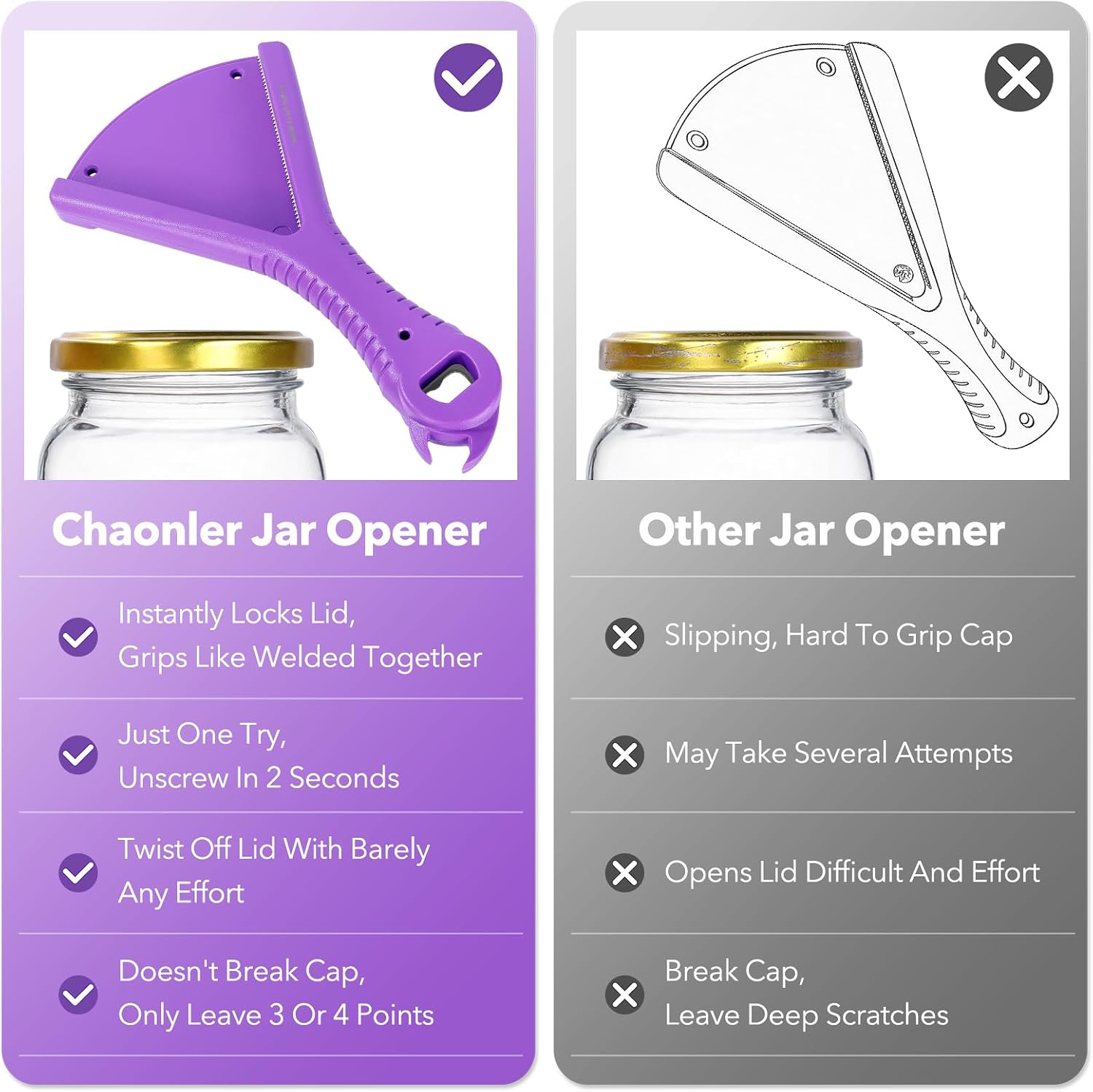 Jar Bottle Opener for Weak Hands, 3-In-1 for Twist-on Lid, Beer Cap and Pull-Tab Can, Easy Grip 0.6-5.5 Inch Cap No Slipping, Kitchen Gadget, Mason Sauce Mom Baby Food, Seniors Mother Father Gifts
