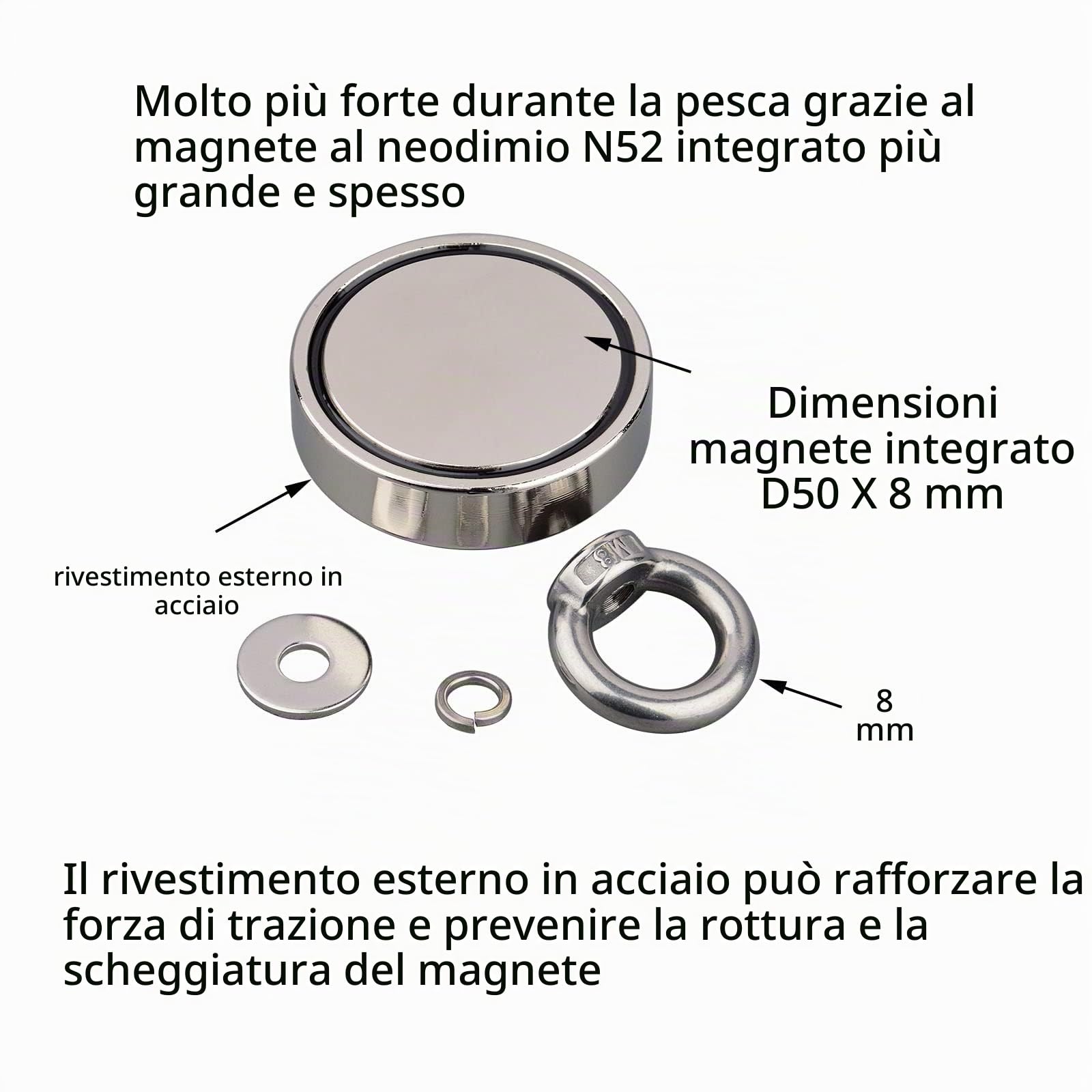 Mutuactor Fishing Magnets 180KG Pull Force,Strong Retrieval Magnet N52 Neodymium Magnets with 20m(66Feet) Durable Rope,Powerful Magnets for Fishing and Magnetic Recovery Salvage
