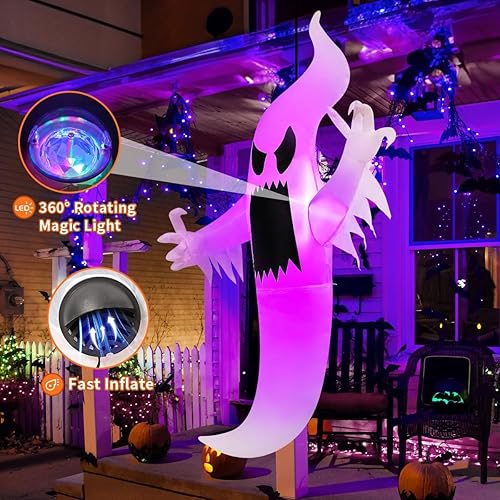 Miniatura 4 de GOOSH Fantasma inflable de Halloween de 6 pies para decoración de ventana al aire libre, fantasma colgante multicolor con LED integrados para