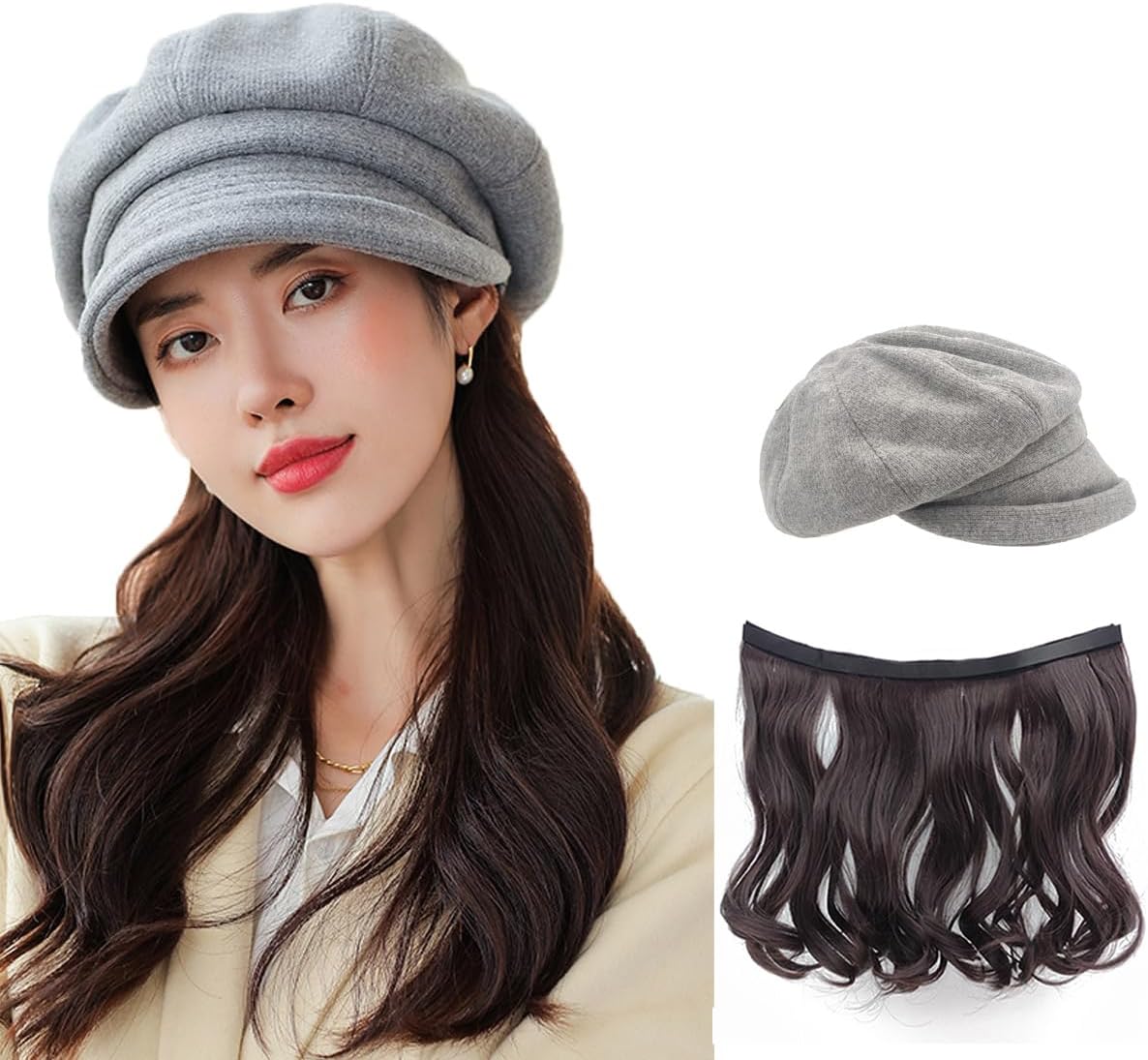 Fall/Winter Hat for Hats Women, Warm Berets Peaked Newsboy Cap,Can be Attached a Hair to Form a Hat Wig