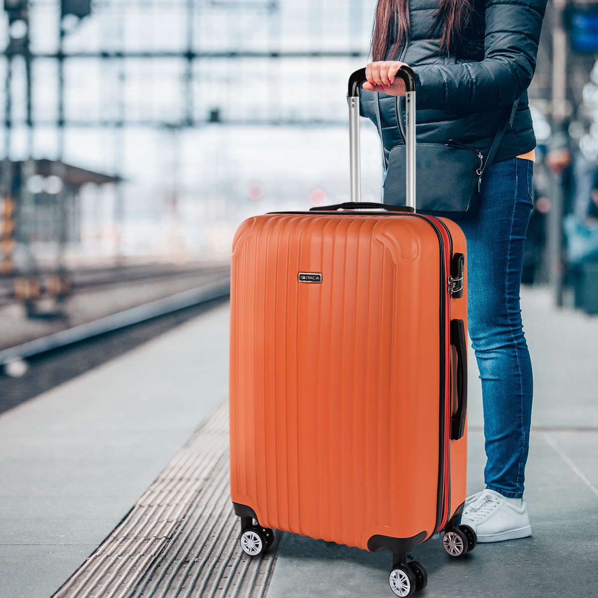 ITACA - Maletas Grandes De Viaje Rígidas Ligeras con 4 Doble Rueda 360° Maleta Grande 23 Kilos Alta Resistencia Extensible Maleta XL Duradera, Mandarina — view 2