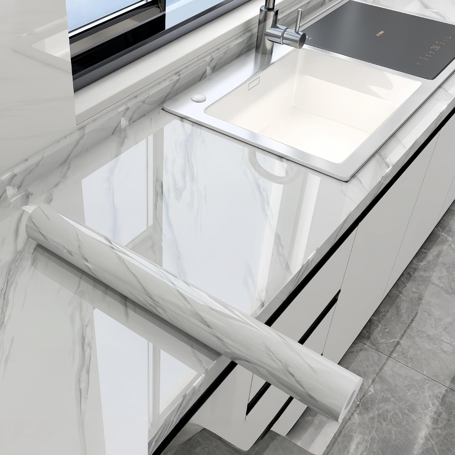 Kitchen countertop Protective Film Marble Aluminum foil Oil-Proof Sticker high-Temperature Resistant Sticker self-Adhesive Opaque Light Cloud Gold 40 * 1000cm