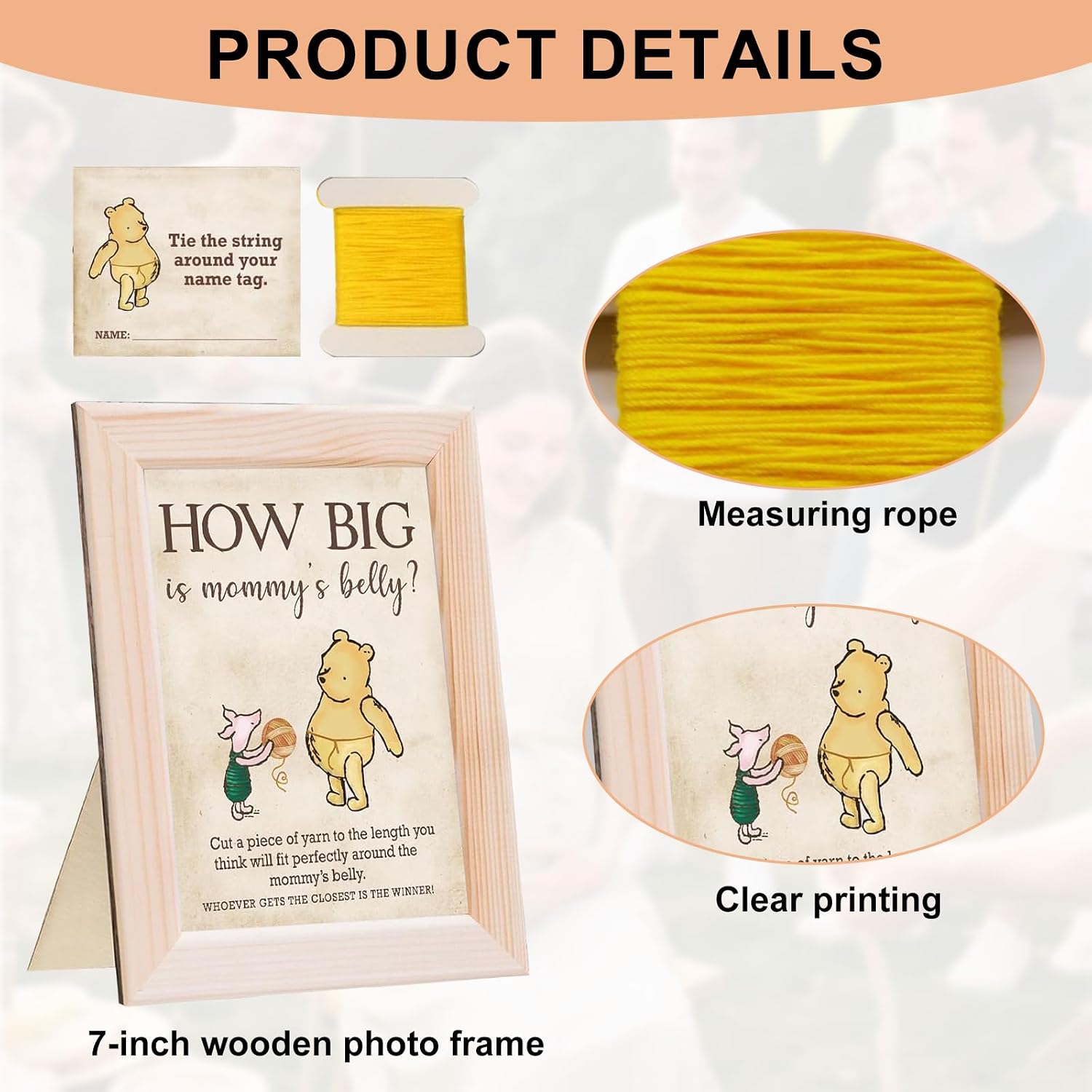 Hollyhorse Classic Bear Baby Shower Game Set, How Big is Mommy's Belly Wood Frame with 36 Name Cards & 4 Pack String