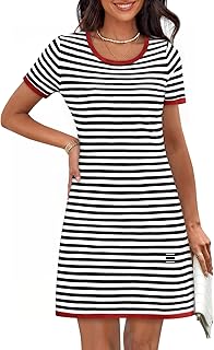 Women's 2025 Spring Summer Striped Sweater Dress Casual Crewneck Short S...