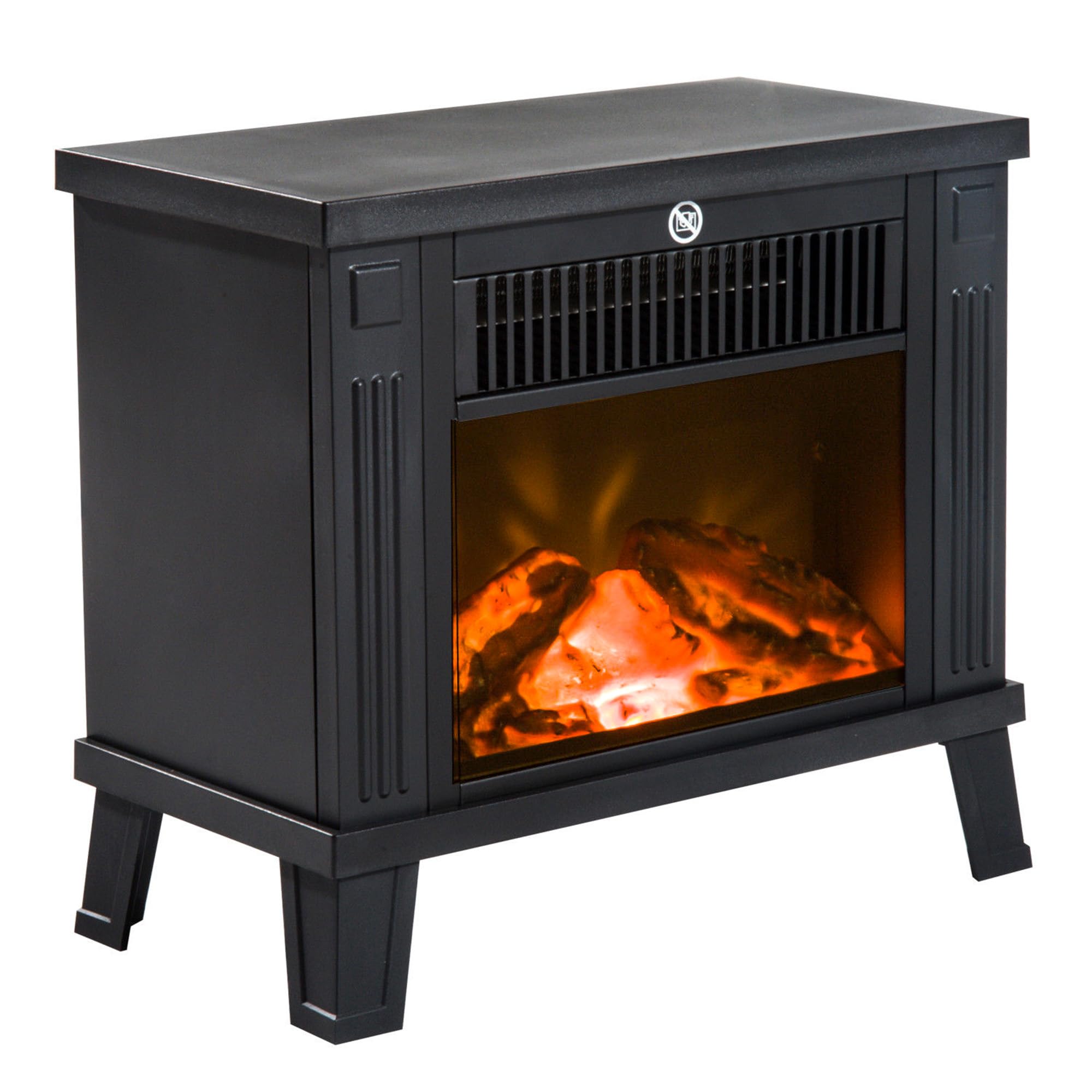 HOMCOM Camino Elettrico da Terra Moderno 600W/1200W, 34x17x31 cm, Nero