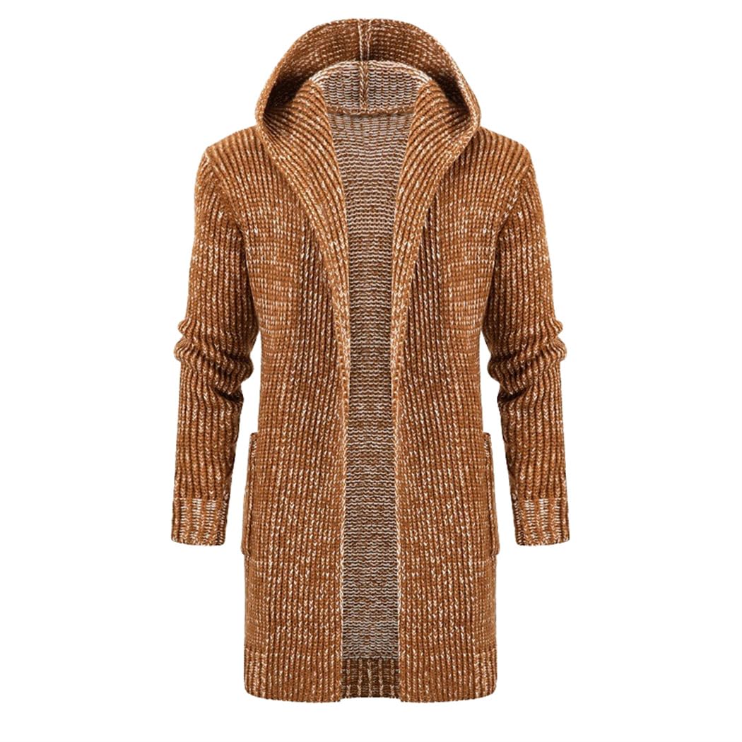 Wekumgy Mens Long Cardigan Sweater Hood Button Long Sleeve Knit Slim Fit Sweater Hoodies Fashion Coat with Pockets