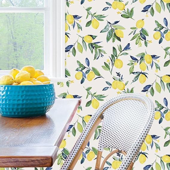 Amazon 壁紙屋本舗 シール はがせる Nu Wallpaper レモン 檸檬 フルーツ サイズ 質感 色味 Nus3161 Nu3042 壁紙