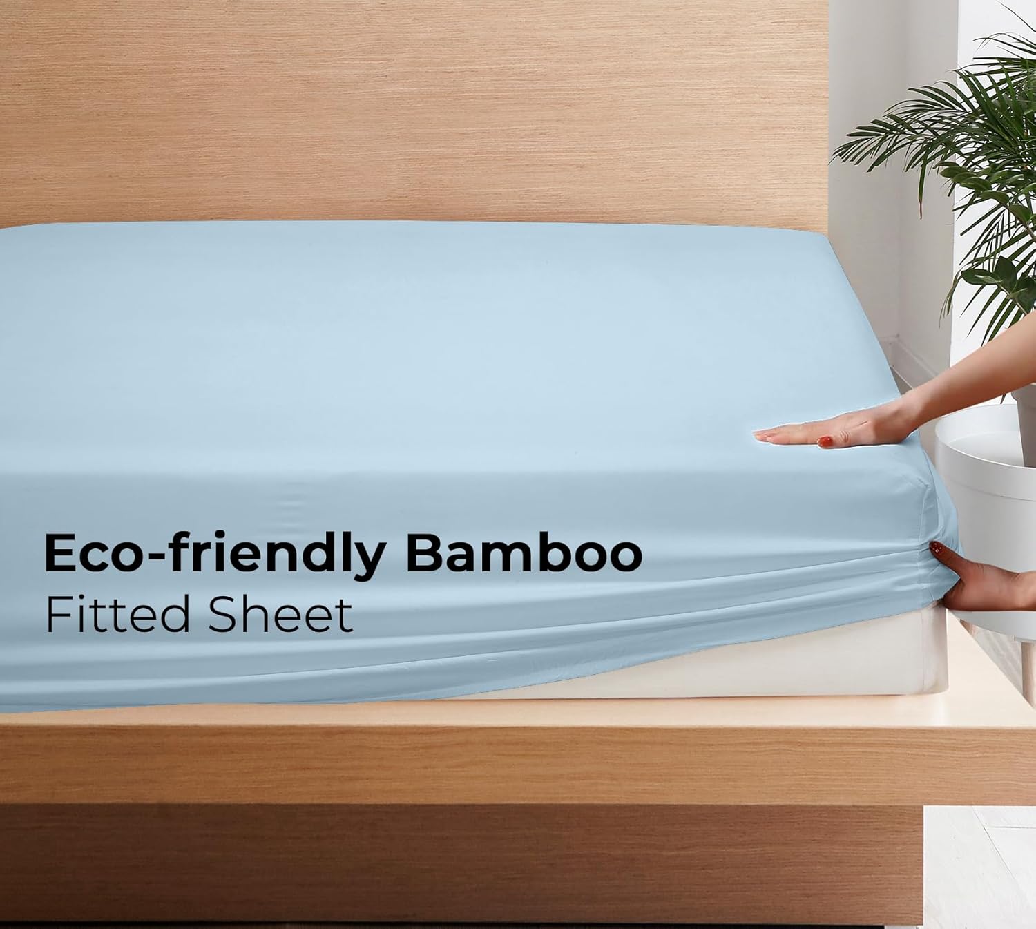 Royale Linens Rayon Derived Bamboo Viscose Fitted Sheet Only - Cooling Fitted Sheets for Bed - Deep Pocket Up to 16" - Organic Viscose Derived from Bamboo - Breathable Bottom Sheet (Lake Blue, King)