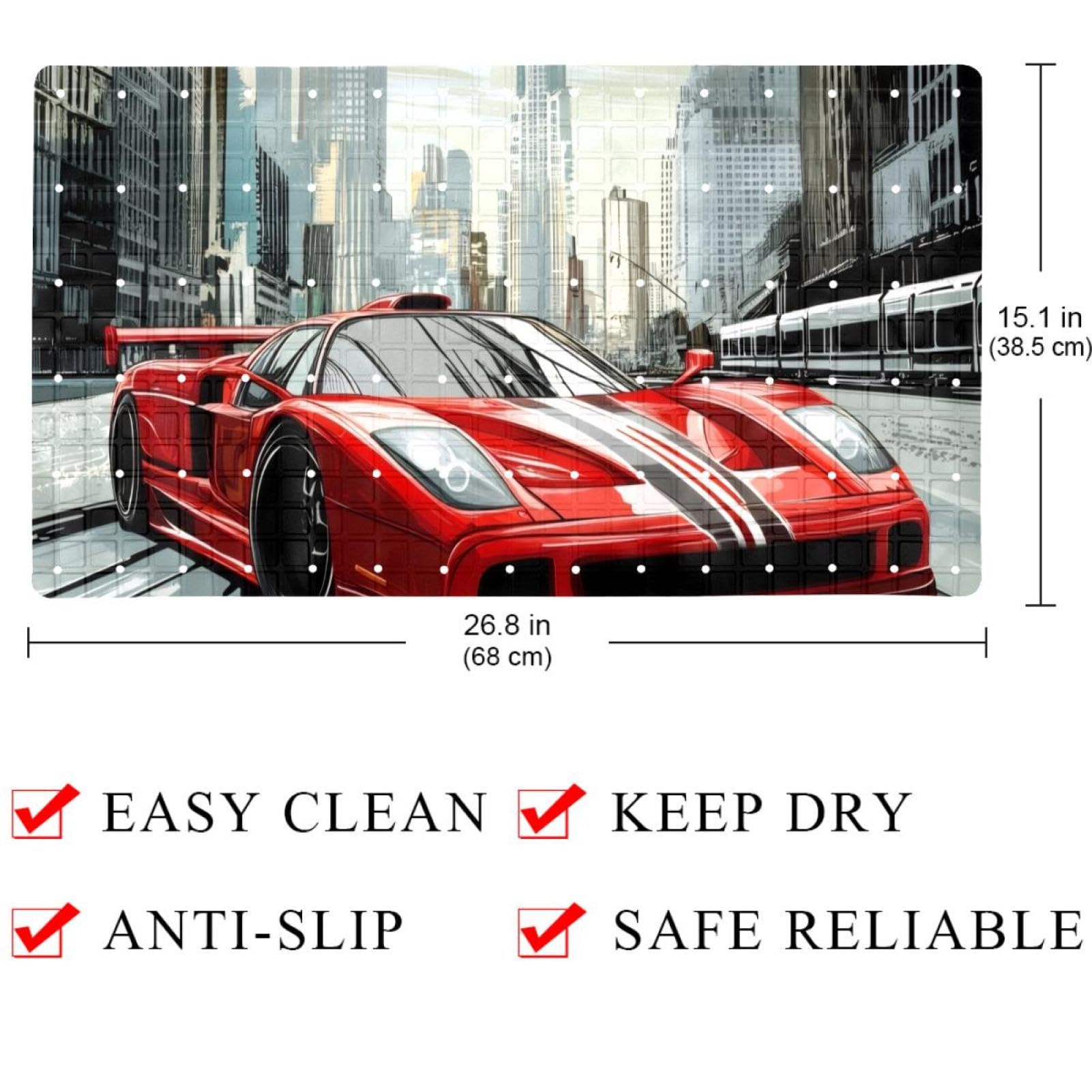 Cool Race Car Urban Street Tapis de bain antidérapant rectangulaire avec ventouses Lavable en machine 40 x 70 cm