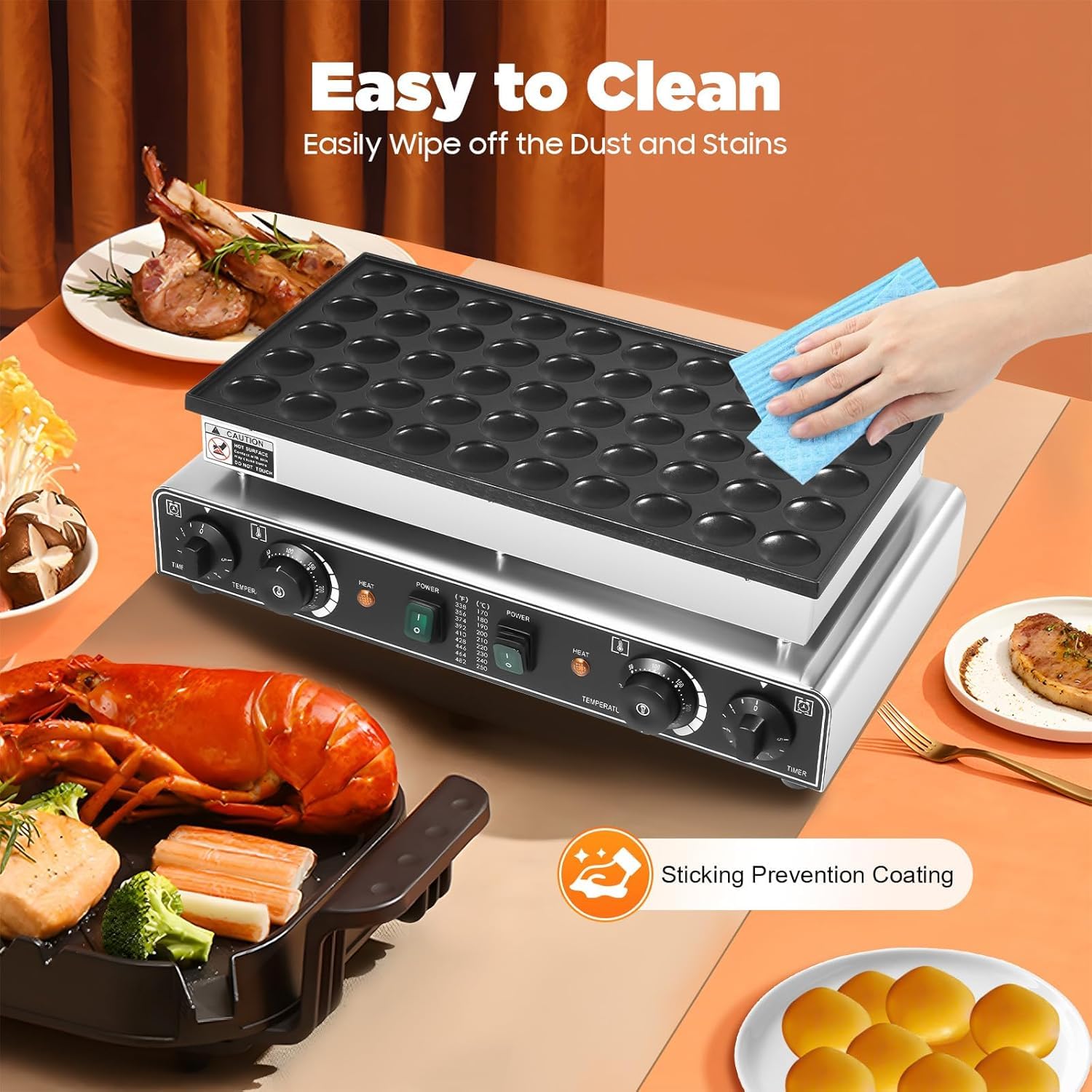 Máquina de Gofres 50 Huecos, Gofrera Eléctrica Antiadherente con Placas Giratorias 360°, Ideal para Sándwiches y Tortitas de Desayuno Familia, Brunch y Preparación de Comidas