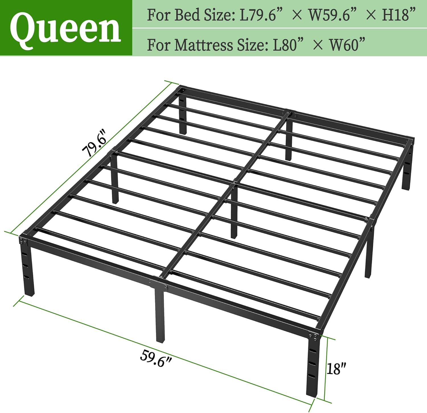 Metal Platform Bed Frame Queen Size, 18 Inch Height with Heavy Duty Steel Support, No Box Spring Needed, Easy Assembly and Underbed Storage,Black