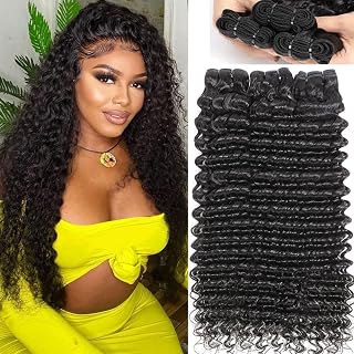 Troskamar Deep Wave Human Hair Bundles 12A Indian Deep Curly 3 Bundles 100% Unprocessed Raw Wet and Wavy Human Hair Weave Bundle Deals 22 22 22 Inch