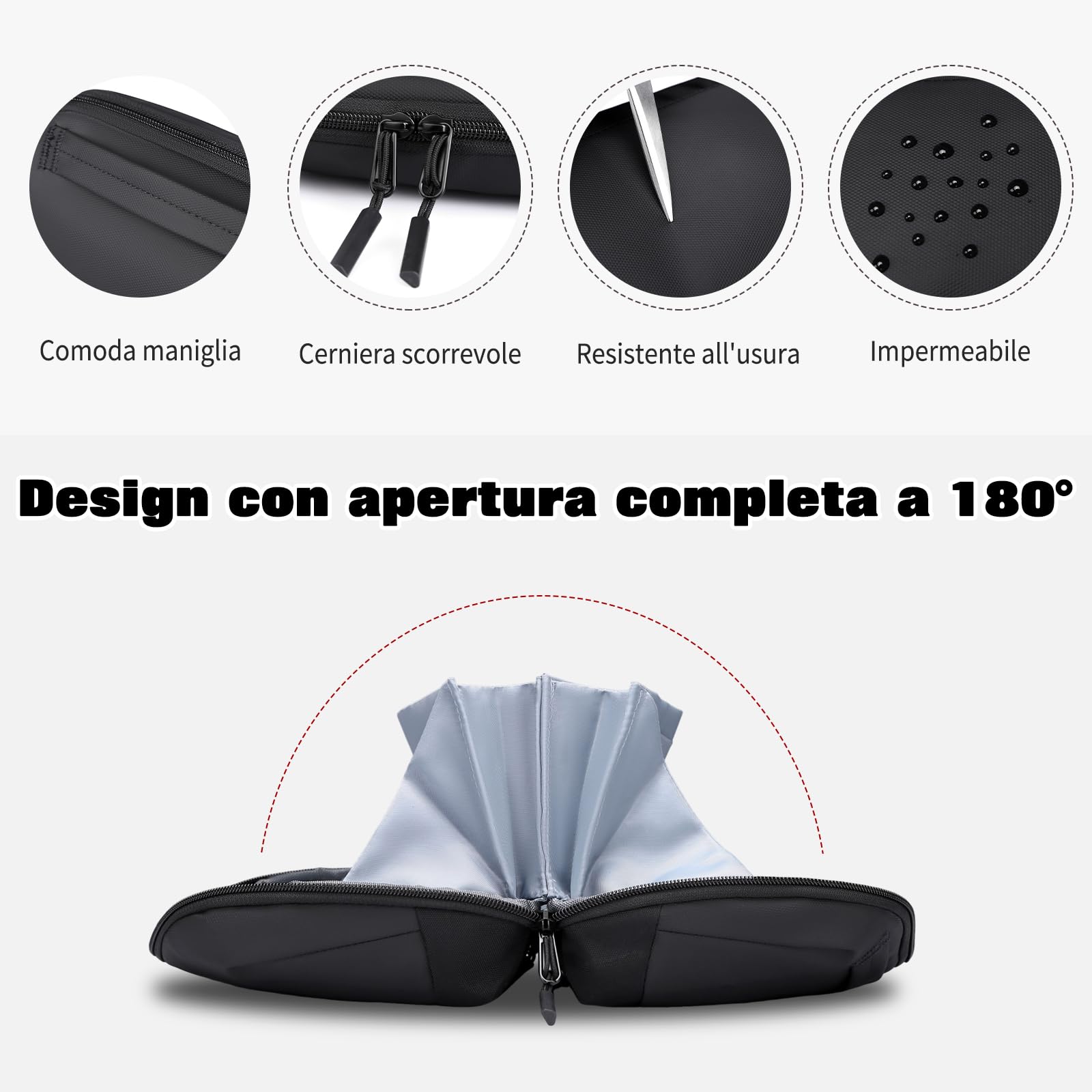 FANDARE Borsa Organizer Cavi Custodia da Viaggio in Tela Oxford Nero | apertura 180° acceso total, correas elásticas fijan cables, cremallera y compartimentos anti-enredos, tela oxford impermeable