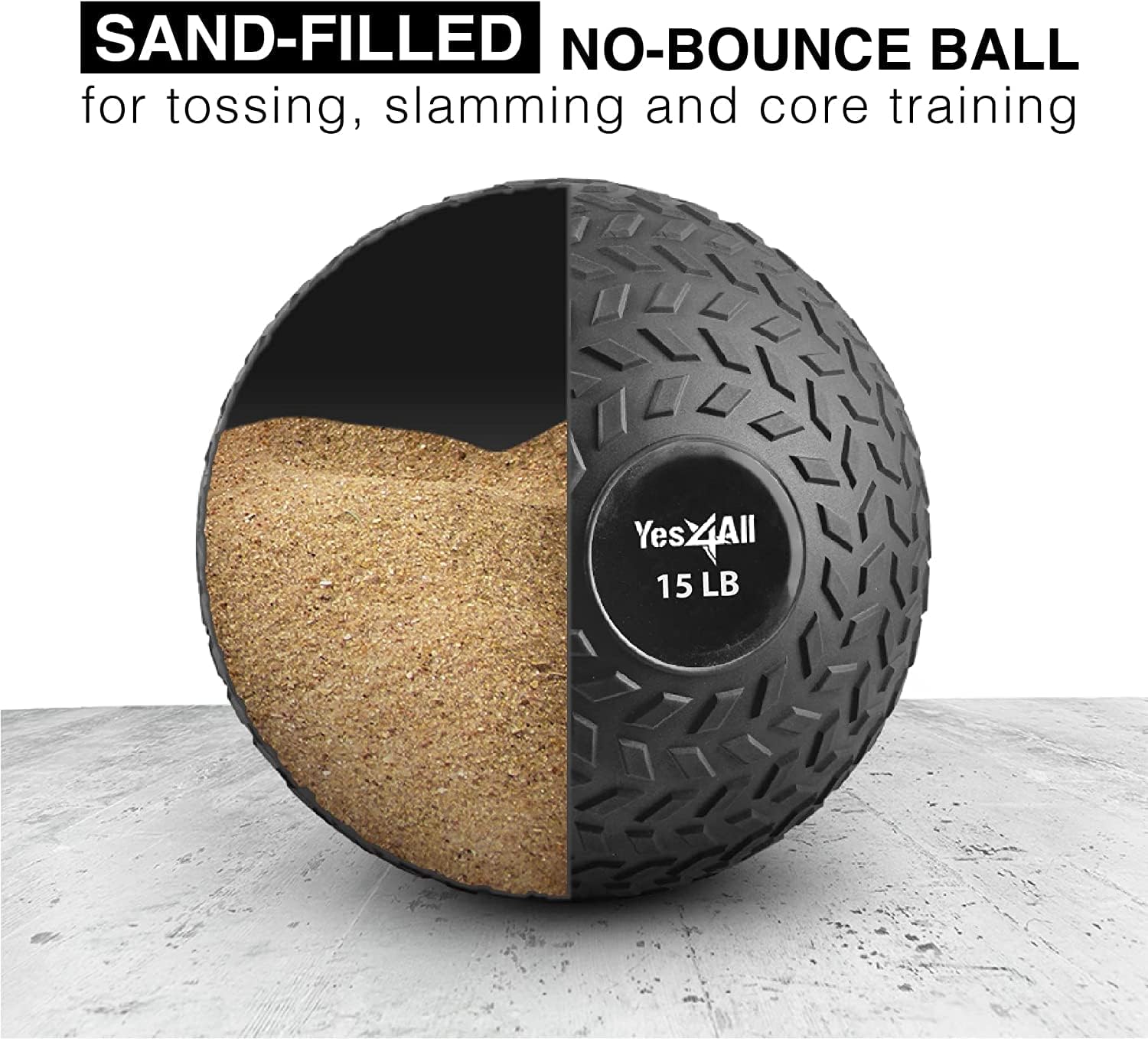 Yes4All Combo Slam Medicine Ball 15+25lbs | Tread | Black | for Strength, Power and Workout