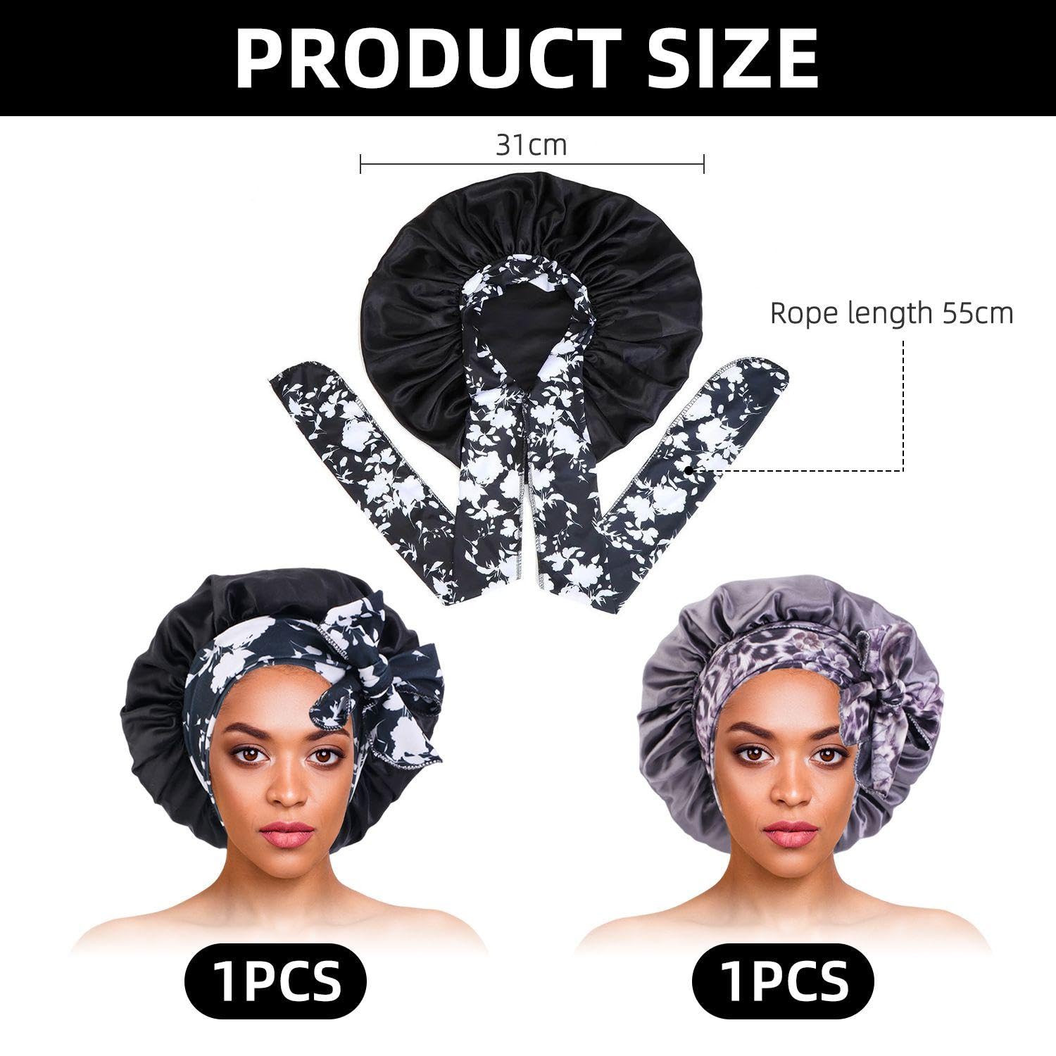 2 Pcs Hair Care Caps for Women Satin Sleeping Cap, Elastic Sleeping Cap, Shower Cap, Multifunctional Sleeping Cap - Image 2
