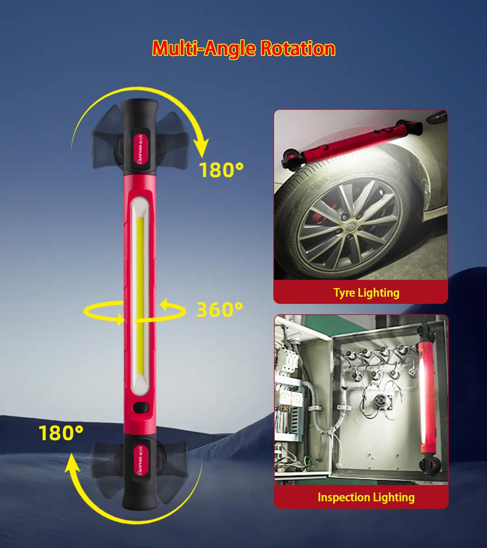 Luz de Trabajo 800LM Luz de Trabajo LED Brillante Luz de Trabajo Portátil Magnética Bajo el Capó con Ganchos y Salida de Corriente USB IP55 Impermeable Luz Mecánica