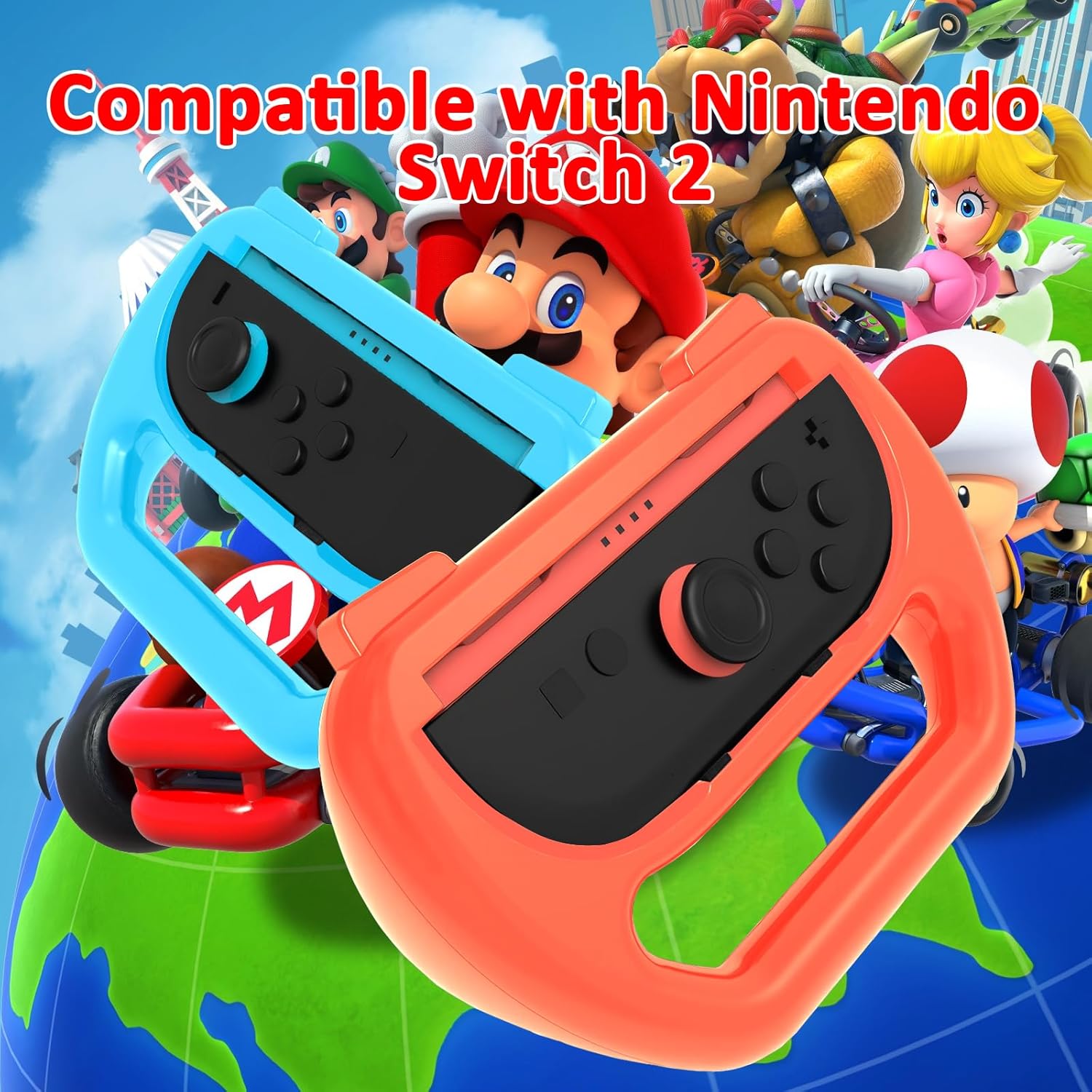 Steering Wheel for Nintendo Switch 2 Joy Con Controllers, 2 Pack Racing Wheels for Mario Kart 8/9, Realistic Racing Experience with Comfortable Grip, Switch 2 Accessories (Blue and Red)