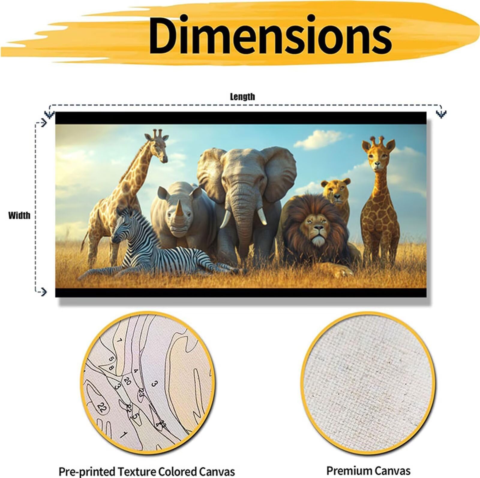 Peinture Numero Afrique Peinture par Numero Adulte Animal Activité Manuelle Adulte,DIY Paint by Numbers Kits avec Pinceaux et Acryliques Peintures,la Décoration de la Maison Cadeaux 80x160 cm L1364