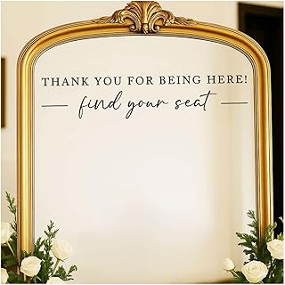 Seating Chart Sign, Wedding Mirror Decal, Thank You for Being Here Find Your Seat, Wedding Seating Chart Header Vinyl Decal, Your Seat Awaits Wedding Sign Decal, Mirror Sticker for Seating (Black, Wide 17")