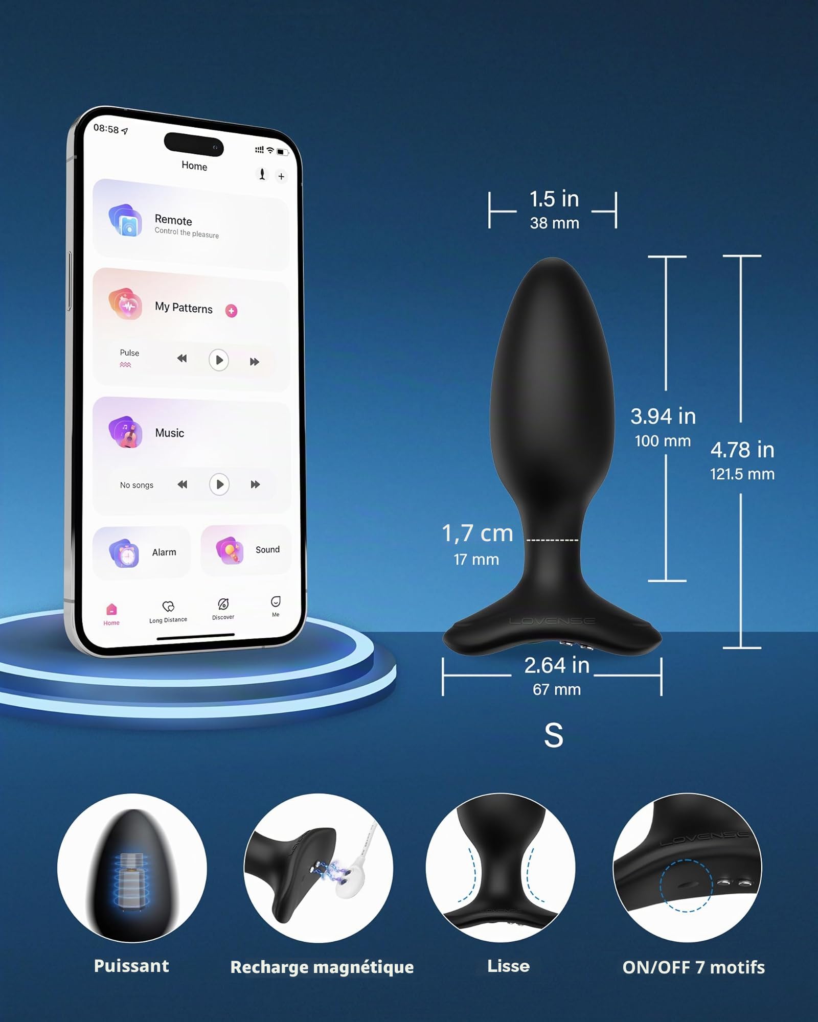 LOVENSE Hush 2 Plug Anal Vibrant S 38 mm, Masseur de Prostate Sex Toys | Pour niveau intermédiaire, contrôle via application Bluetooth, silicone doux, étanche IPX7, homme femme