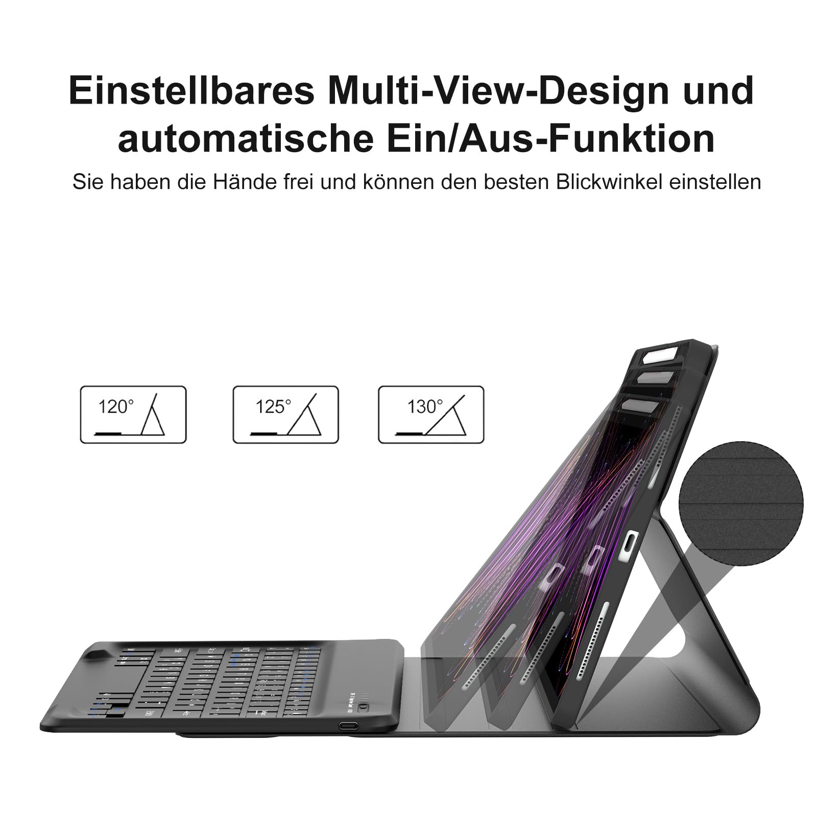 IVEOPPE Tastatur Hülle für iPad Pro 12,9 Zoll 6/5/4/3 Generation, Magnetisch abnehmbar mit Deutsches QWERTZ Layout Keyboard für iPad Pro 12.9", Soft TPU und Leder, Schwarz