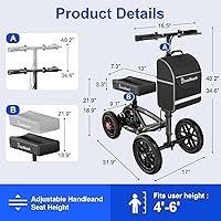 Vista 2 de Patinete de rodilla plegable todo terreno - Andador de rodilla económico para lesiones en los pies, alternativa compacta a las muletas - Negro