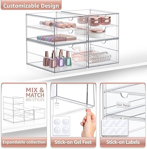 Miniatura 4 de Sorbus Organizador de maquillaje con 6 cajones, organizador de cajones de acrílico para maquillaje, organización y almacenamiento de oficina,