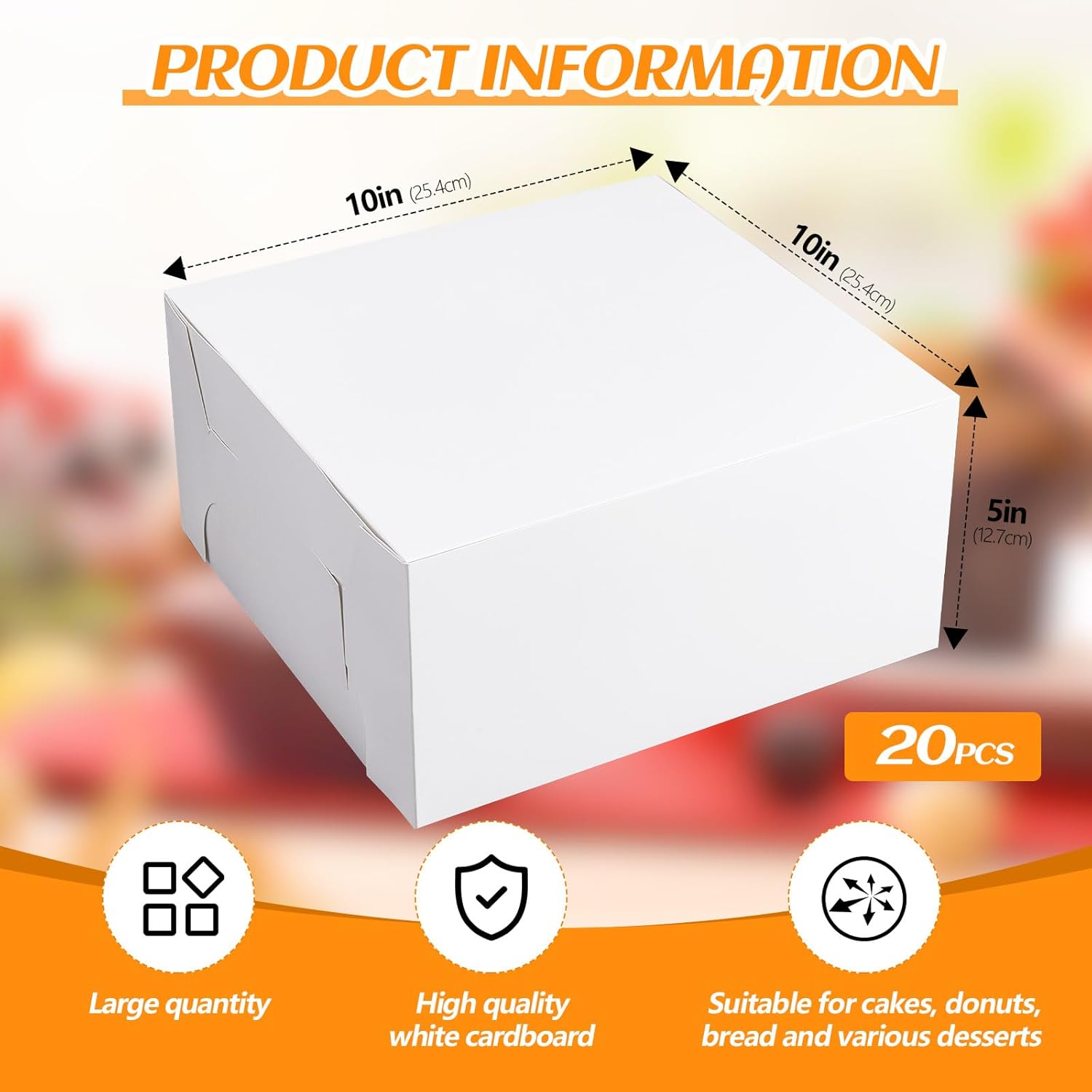 ireer 20 pack white cake box 12 x 12 x 6 inch white cardboard bakery box disposable pastry containers for pie pastry cookie dessert