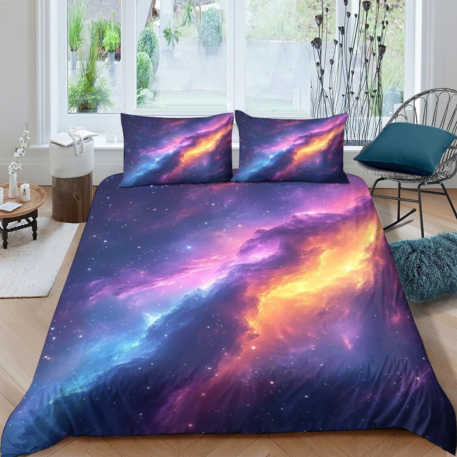 Ctjqhvkz Style-8 3D Printed Galaxy Starry Sky Fitted Sheet Microfiber Soft Vibrant Cosmic Nebula Mattress Cover For Bedroom Dorm Decor Single（135X200cm）