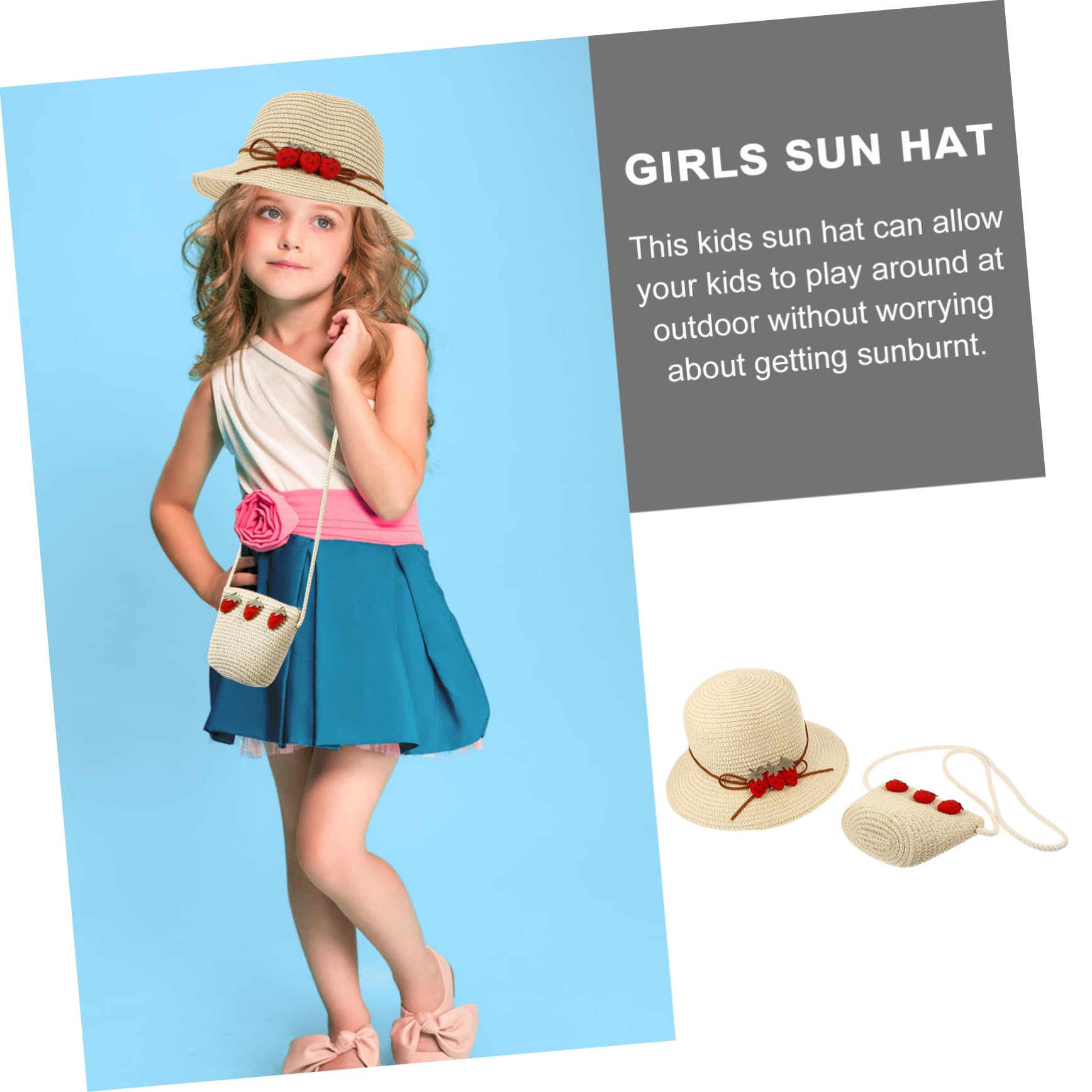 Sombrero de para Niñas con Bolsa de Verano Beige Protección Solar y Transpirable para Playa y Actividades al Aire