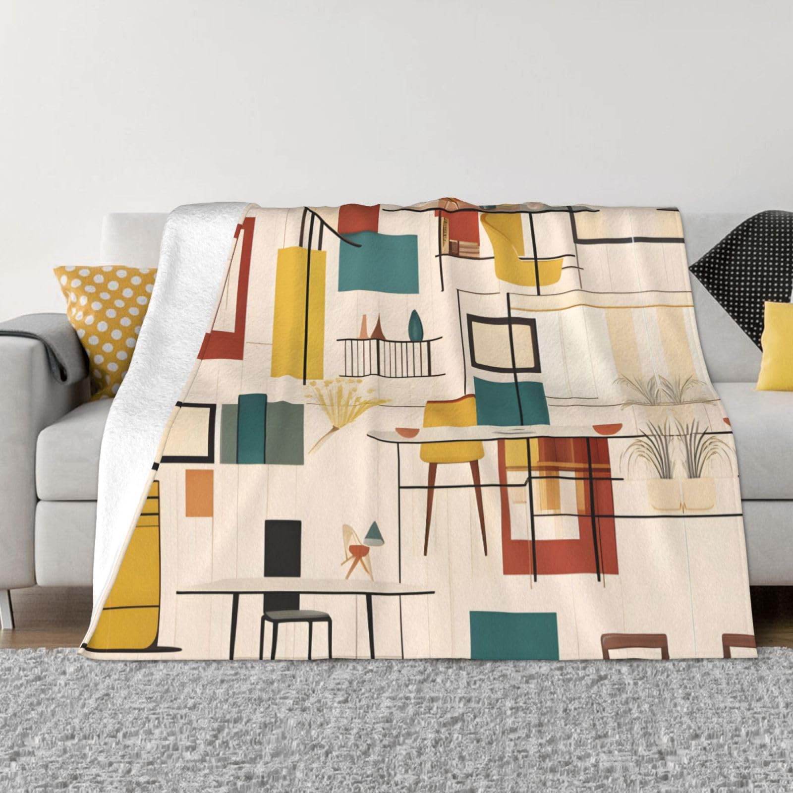 Couverture en flanelle moderne du milieu du siècle pour canapé 203x152 cm