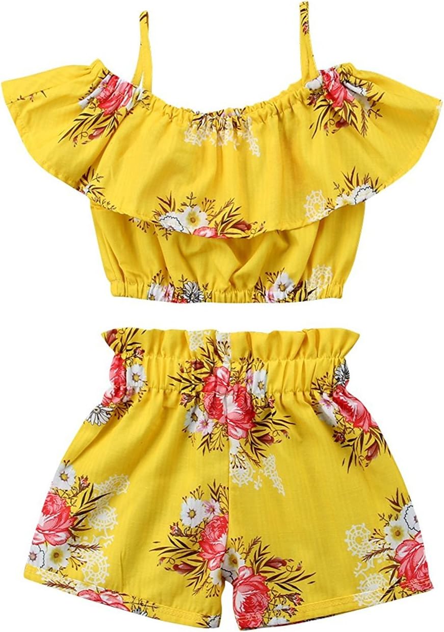 ViWolrd Toddler Kids Baby Girl Floral Outfits Clothes T-Shirt Tops+Pants/Shorts 2PCS Set (3D Printing Flower Vest +Flower Pants, 130(5-6 Years))