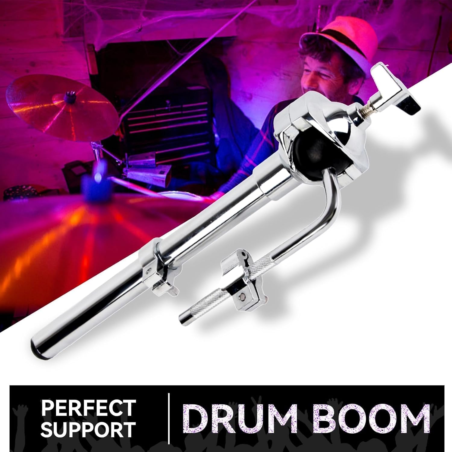 HERCHR Cymbal Stand, Single Tom Holder Stand Mount for Jazz Drum Set Long Tom Arm Ball Clamp Mount L-Rod Tom Mount Percussion Chrome Drum Set Hardware Drum Set Clamp Drum Arm Stand Rack Mount