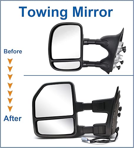 Miniatura 8 de JZSUPER Espejos de remolque aptos para Ford F250 F350 F450 F-550 Super Duty Power Heated Turn Signal Auxiliar Light Black Cap