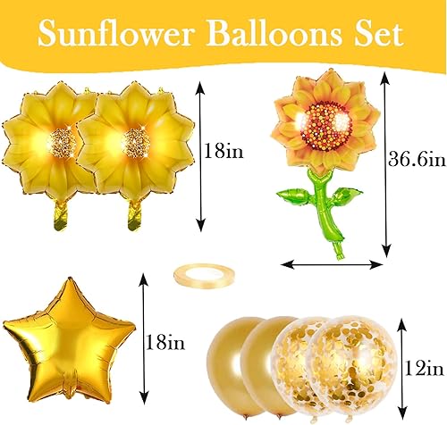 Miniatura 6 de 5 globos de cumpleaños de girasol de papel de aluminio con forma de girasol para sol de verano, cumpleaños, baby shower, decoración de fiesta de