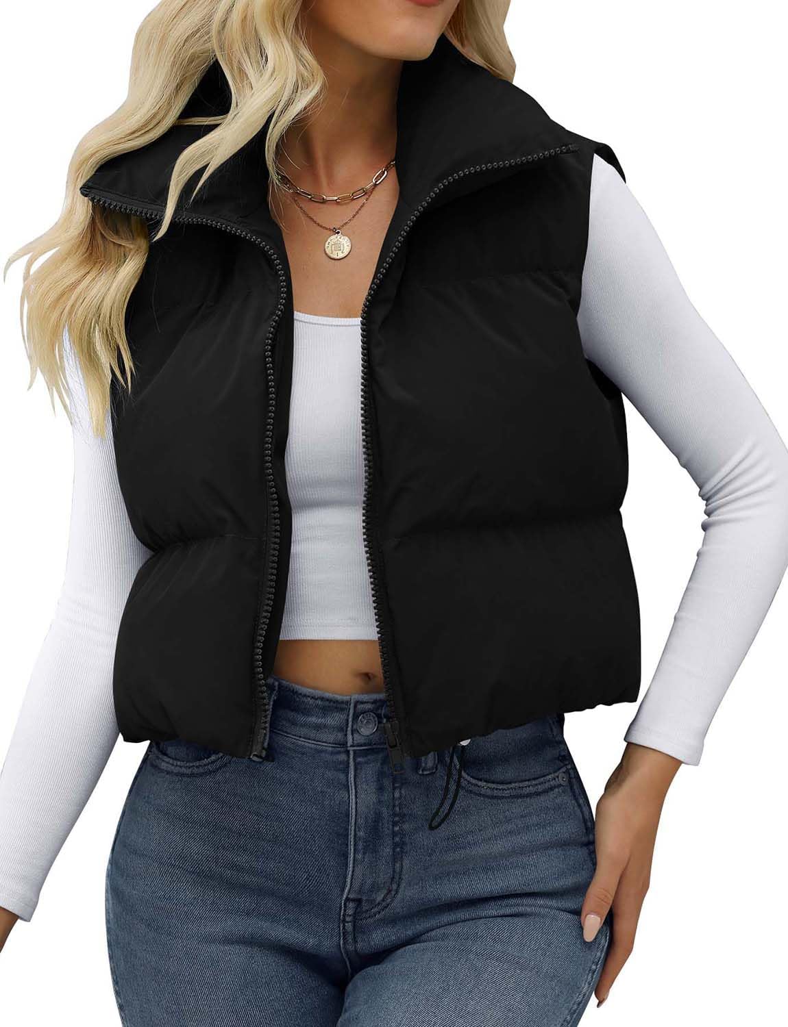 JZC Women's Crop Puffer Vest Lightweight Sleeveless Jacket 2025 Fashion Winter Outerwear Padded Gilet - Image 2
