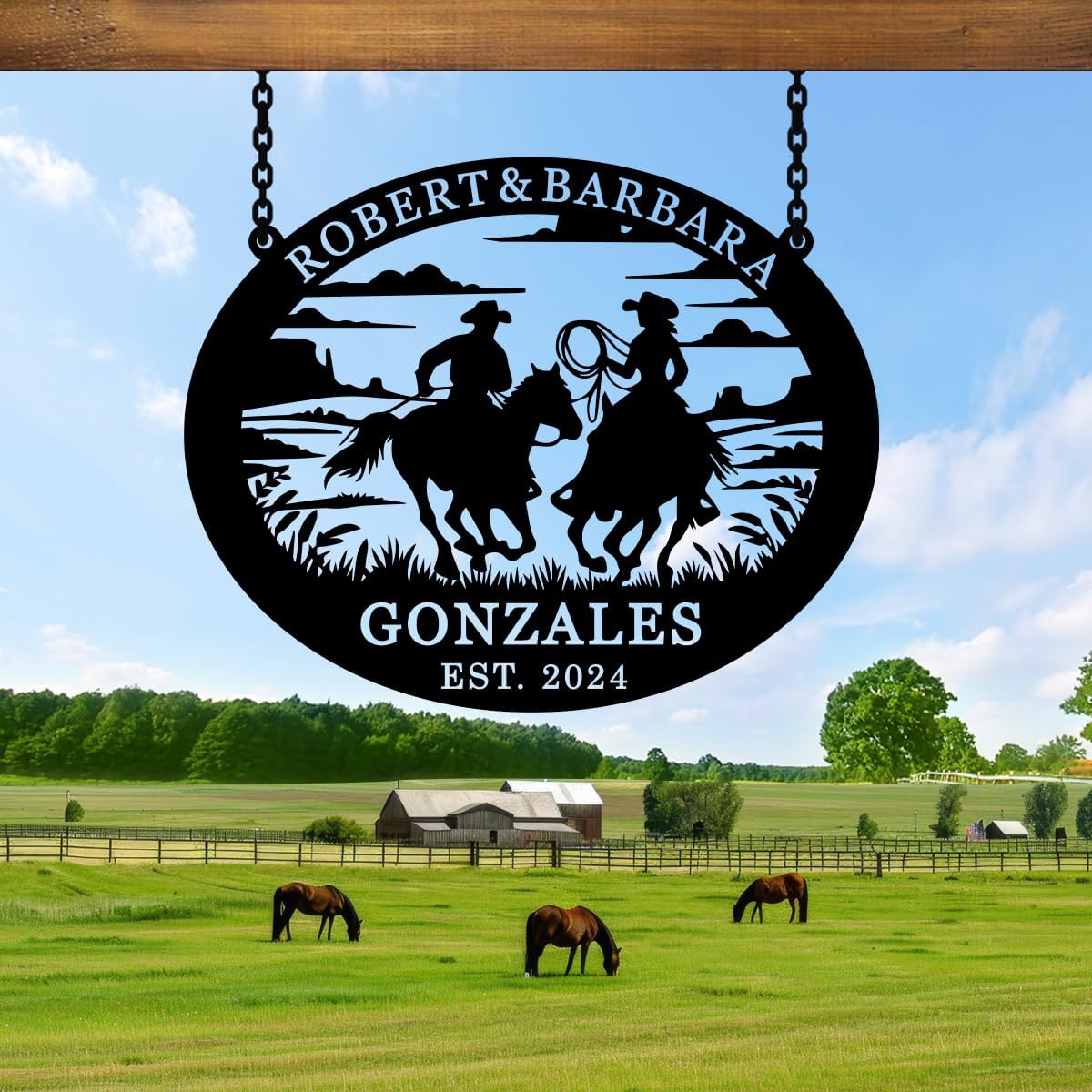 Custom Large Rustic Farm Signs, Personalized Outdoor Horse Stable Signs, Farmhouse Décor, Custom Cowboy Name Wall Decor, Couple Cowboy Gift, Ranch Gift