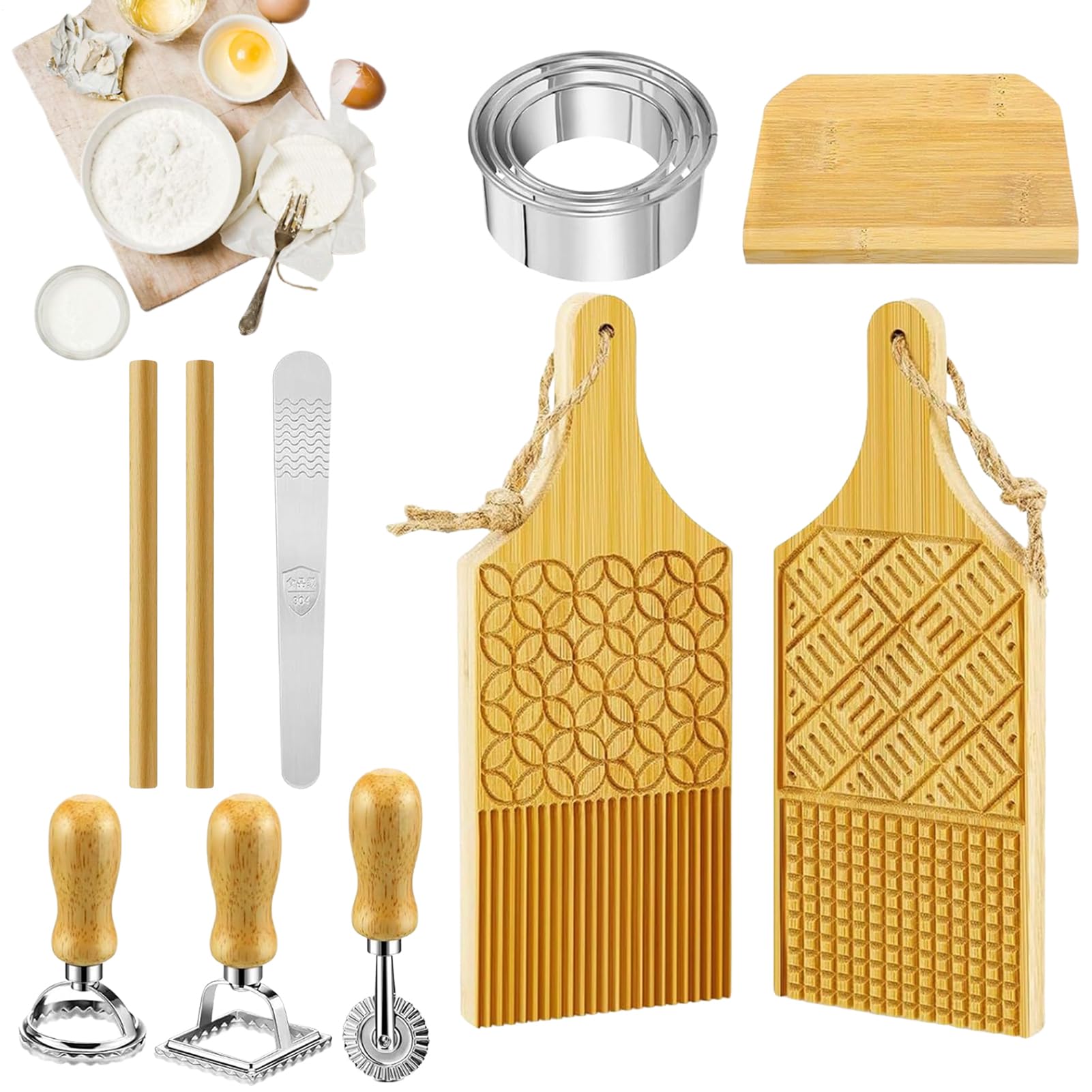 Genérico Planche à visser - Rouleau en bois rainuré, de striée | Ensemble d'accessoires culinaires professionnels en plusieurs pièces, production traditionnelle de macarons en bois