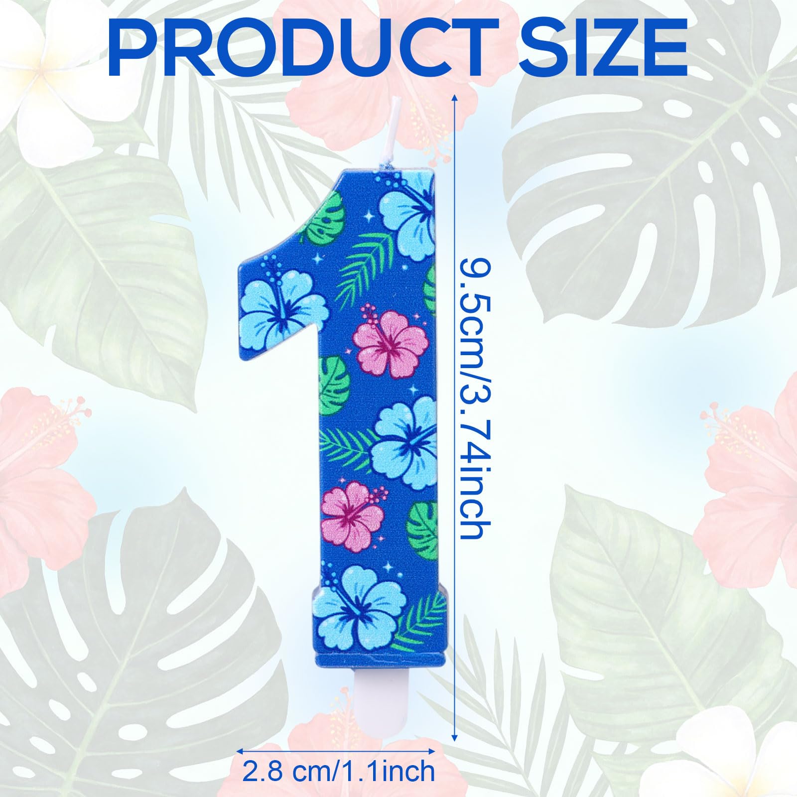 Bougie d'Anniversaire en Forme de Chiffre de Dessin Animé, Décoration Gâteau 3D Bleue Sur le Thème des Animés et d'Hawaï avec Motif Floral pour les Fêtes d'Enfants (Garçons et Filles) (Numéro 9) - 2