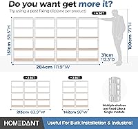 Vista 8 de HOMEDANT 5 Tier Laminated White Boltless Metal Shelving Unit Adjustable Garage Storage Utility Rack Heavy Duty Shelves Organization Multipurpose