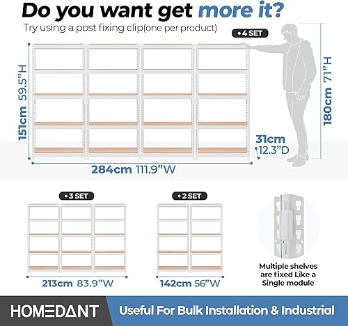 Miniatura 8 de HOMEDANT Estantería de metal laminado de 5 niveles ajustable, estante de almacenamiento de garaje, estantes resistentes, estantes multiusos,